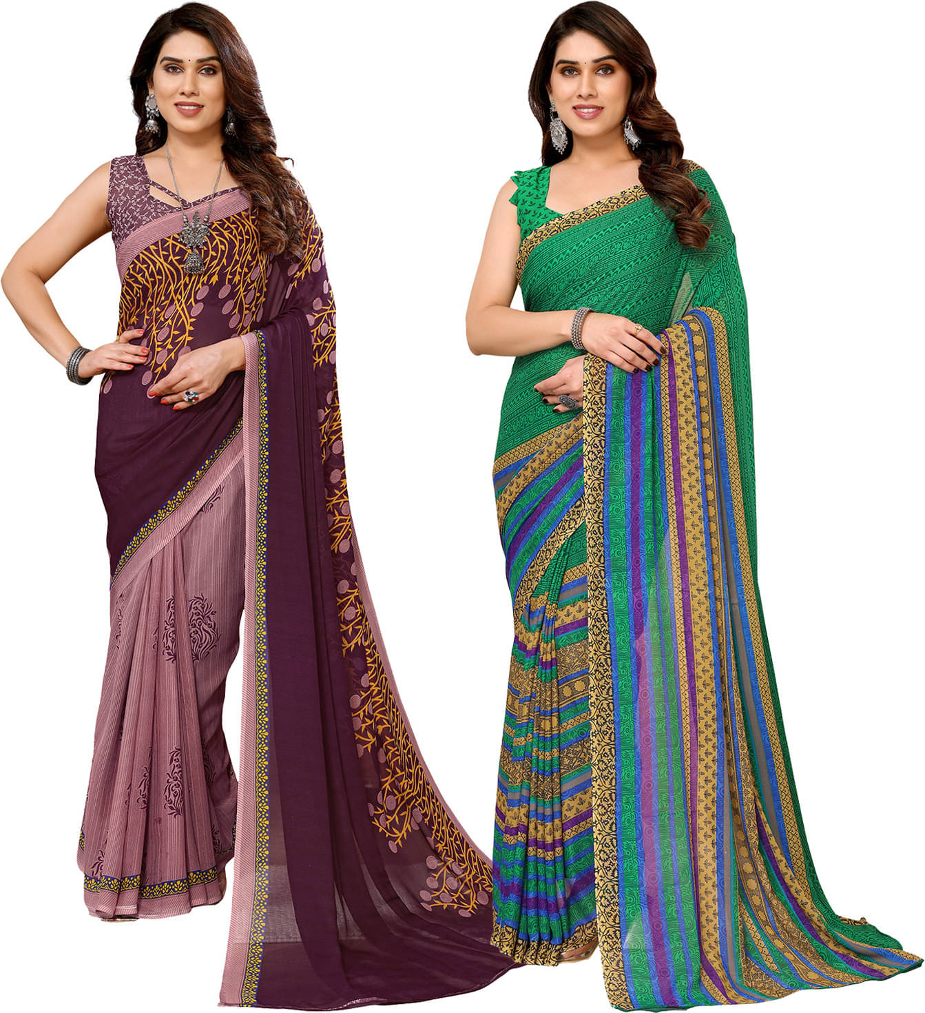     			ANAND SAREES Georgette Printed Saree With Unstitched Blouse Piece ( Multicolor )