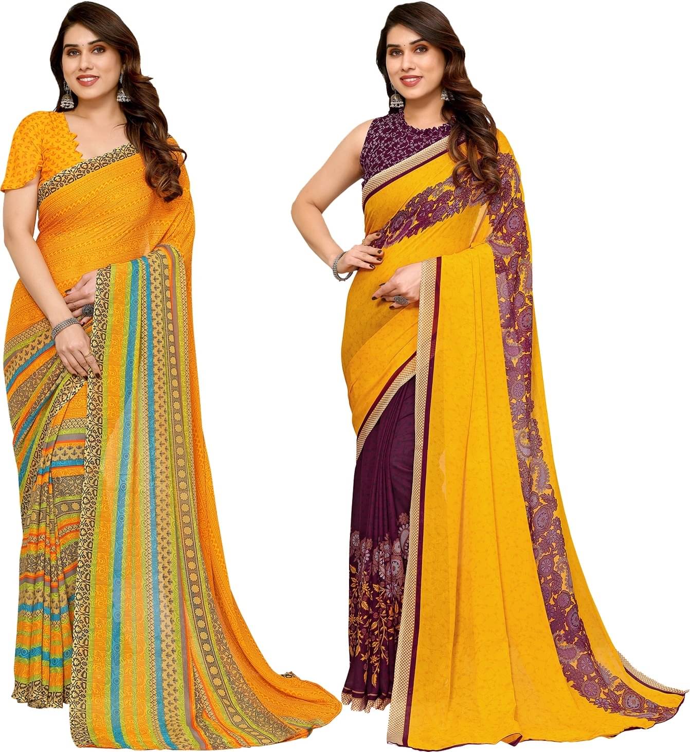 ANAND SAREES Georgette Printed Saree With Unstitched Blouse Piece ( Multicolor ) ANAND SAREES Georgette Printed Saree With Unstitched Blouse Piece ( Multicolor )
