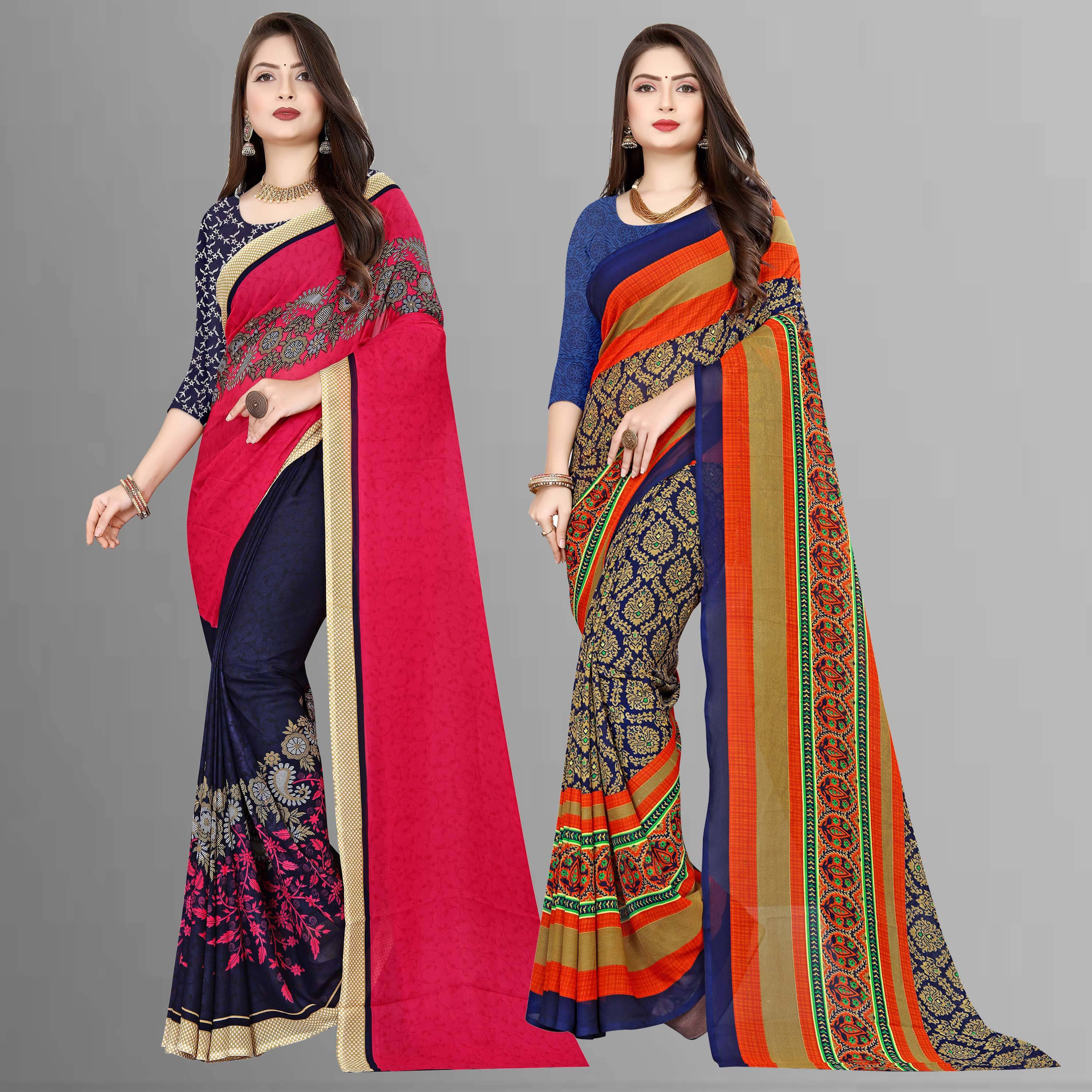 ANAND SAREES Georgette Printed Saree With Unstitched Blouse Piece ( Multicolor ) ANAND SAREES Georgette Printed Saree With Unstitched Blouse Piece ( Multicolor )