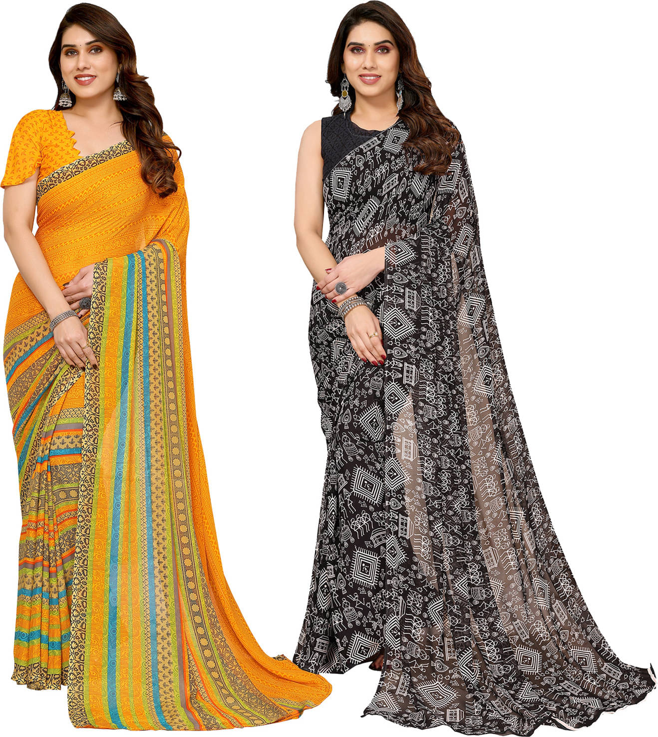 ANAND SAREES Georgette Printed Saree With Unstitched Blouse Piece ( Multicolor )     			ANAND SAREES Georgette Printed Saree With Unstitched Blouse Piece ( Multicolor )