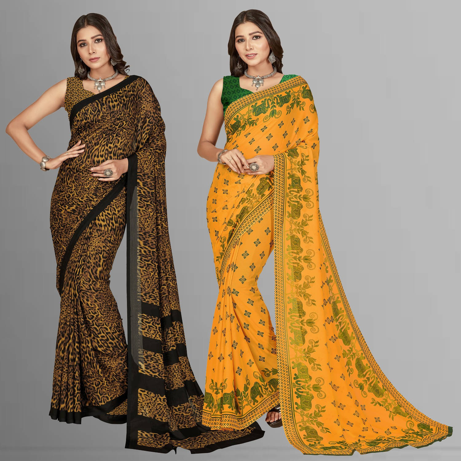 ANAND SAREES Georgette Printed Saree With Unstitched Blouse Piece ( Multicolor ) ANAND SAREES Georgette Printed Saree With Unstitched Blouse Piece ( Multicolor )