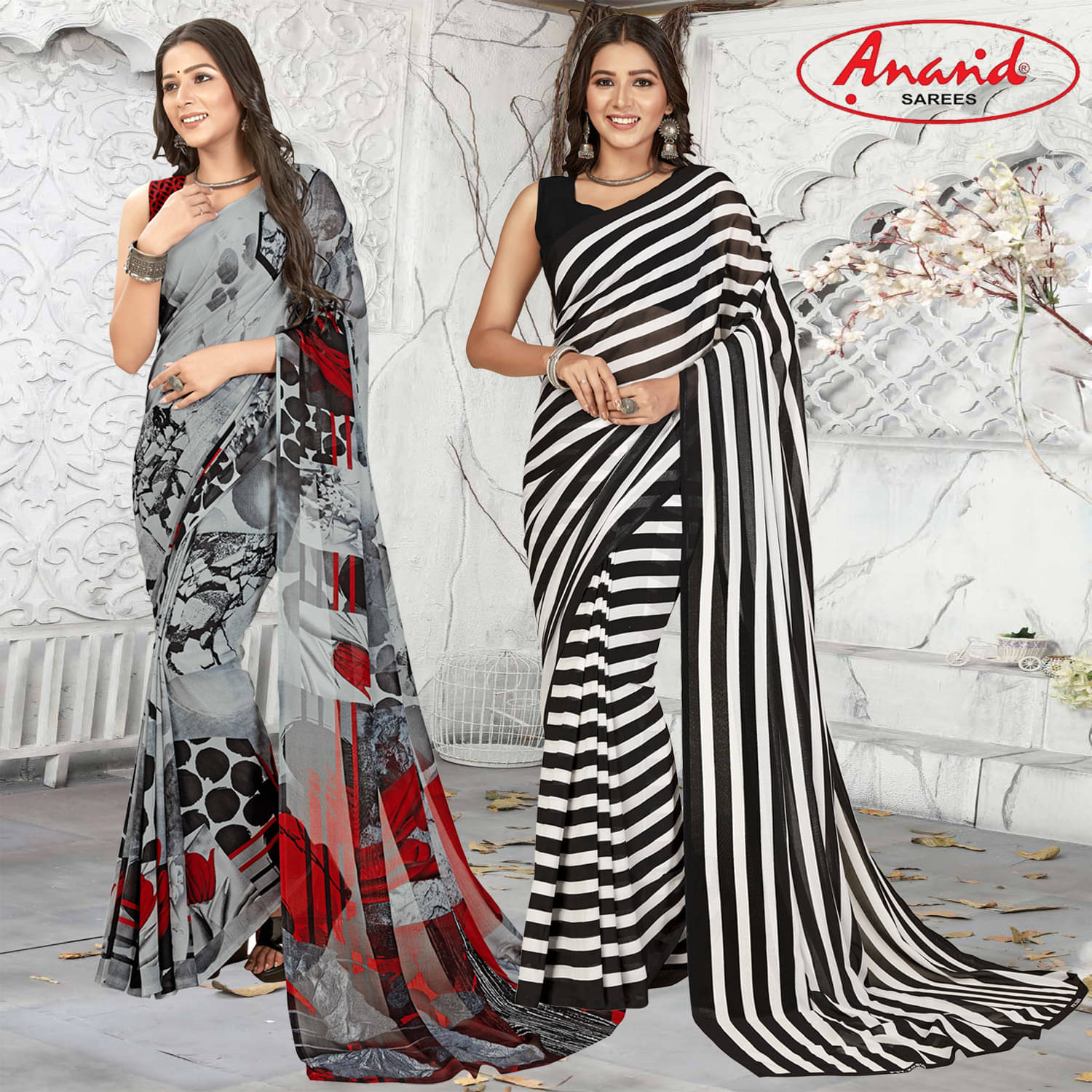     			ANAND SAREES Georgette Printed Saree With Unstitched Blouse Piece ( Multicolor )