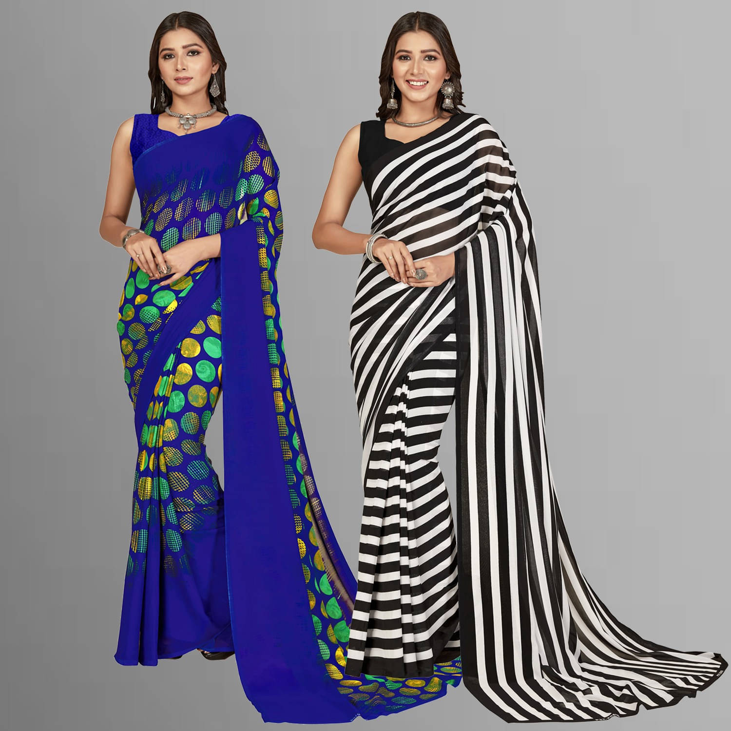 ANAND SAREES Georgette Printed Saree With Unstitched Blouse Piece ( Blue ) ANAND SAREES Georgette Printed Saree With Unstitched Blouse Piece ( Blue )