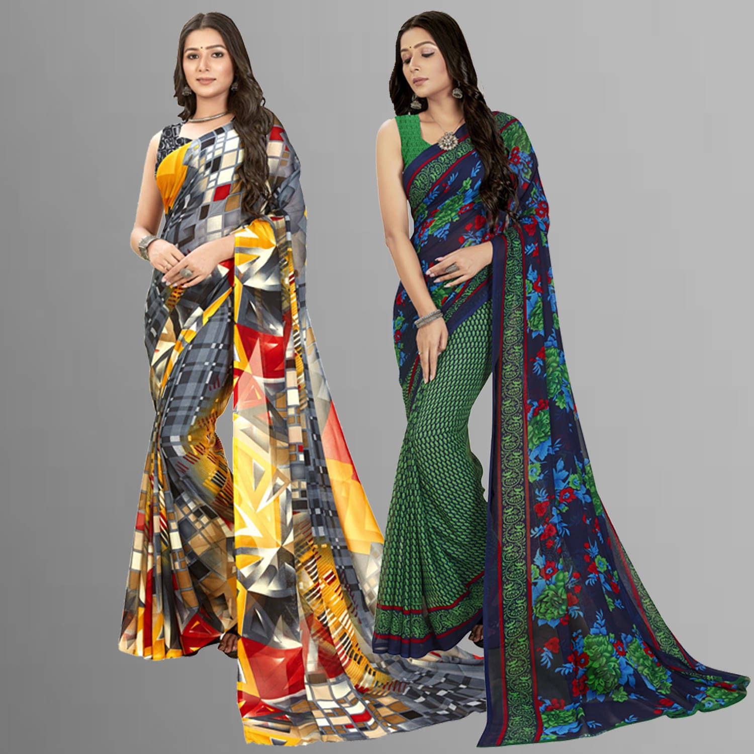     			ANAND SAREES Georgette Printed Saree With Unstitched Blouse Piece ( Multicolor )