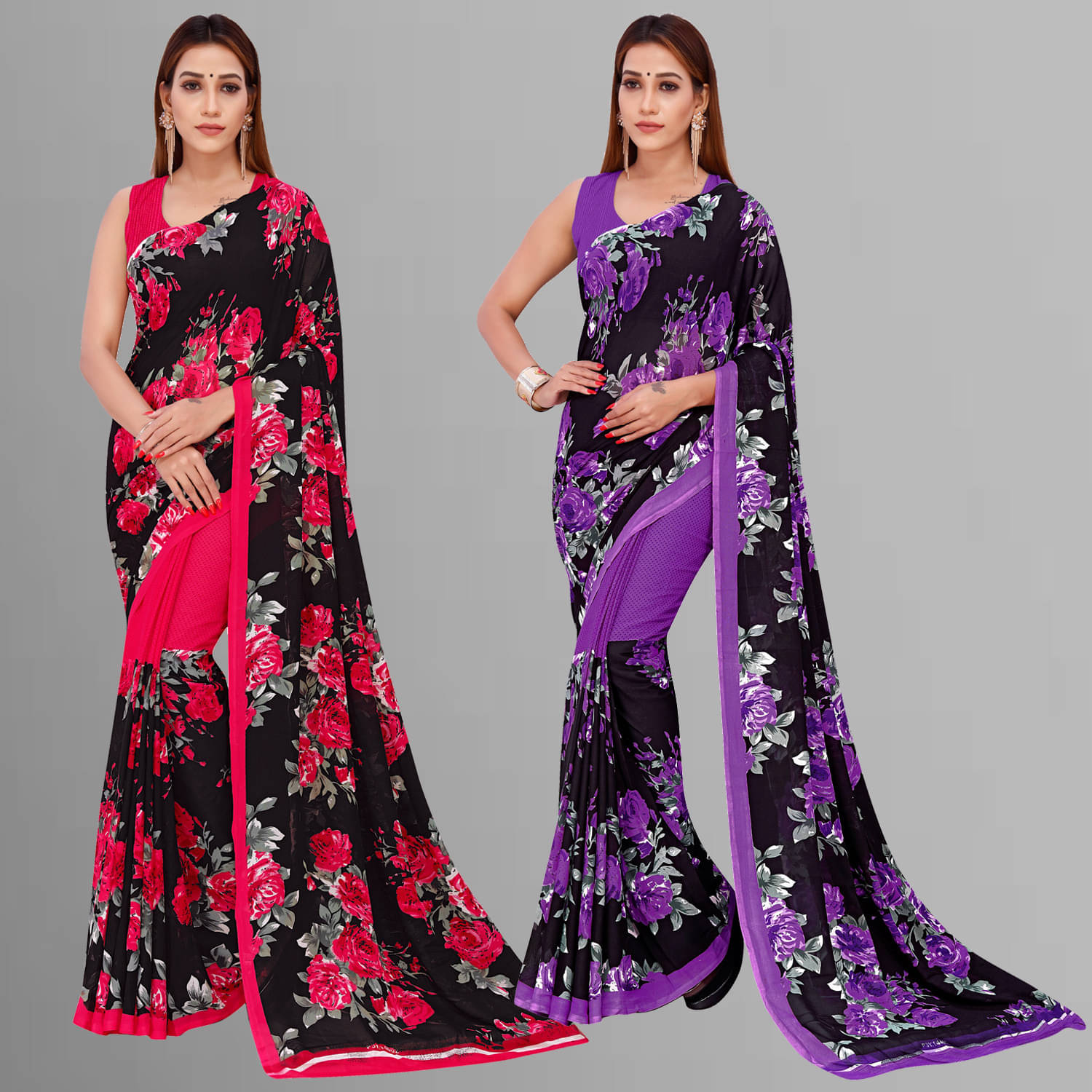     			ANAND SAREES Georgette Printed Saree With Unstitched Blouse Piece ( Multicolor )