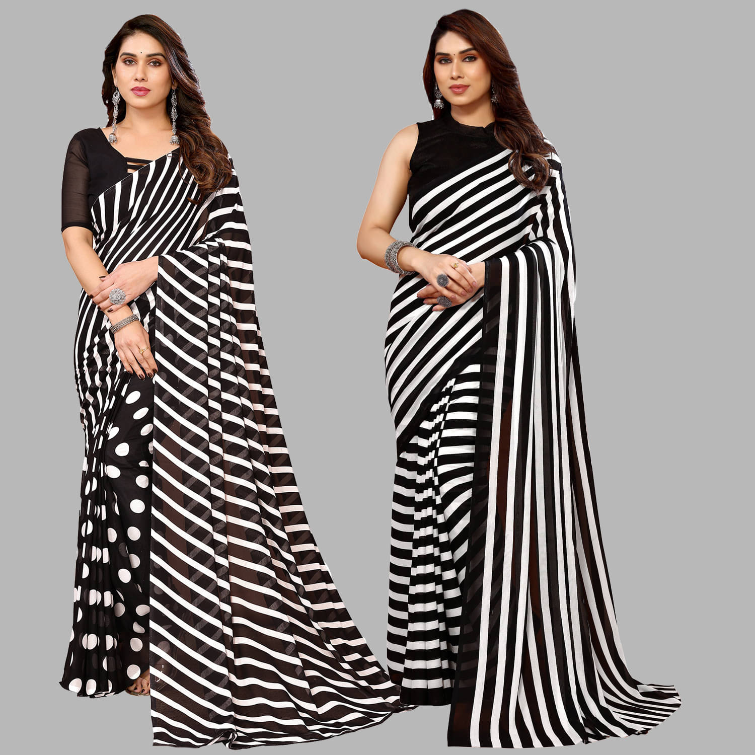 ANAND SAREES Georgette Printed Saree With Unstitched Blouse Piece ( Black ) ANAND SAREES Georgette Printed Saree With Unstitched Blouse Piece ( Black )