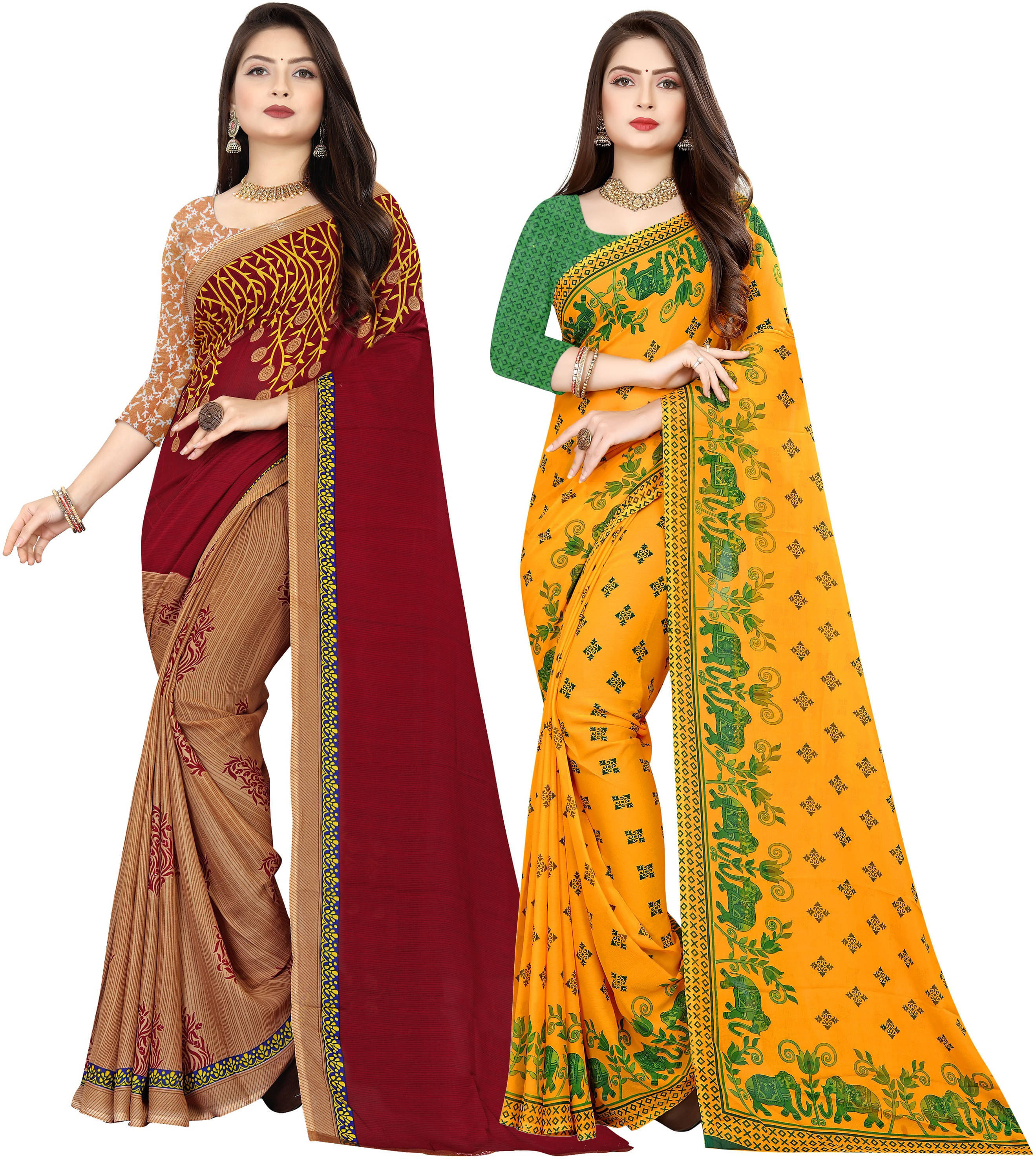     			ANAND SAREES Georgette Printed Saree With Unstitched Blouse Piece ( Multicolor )