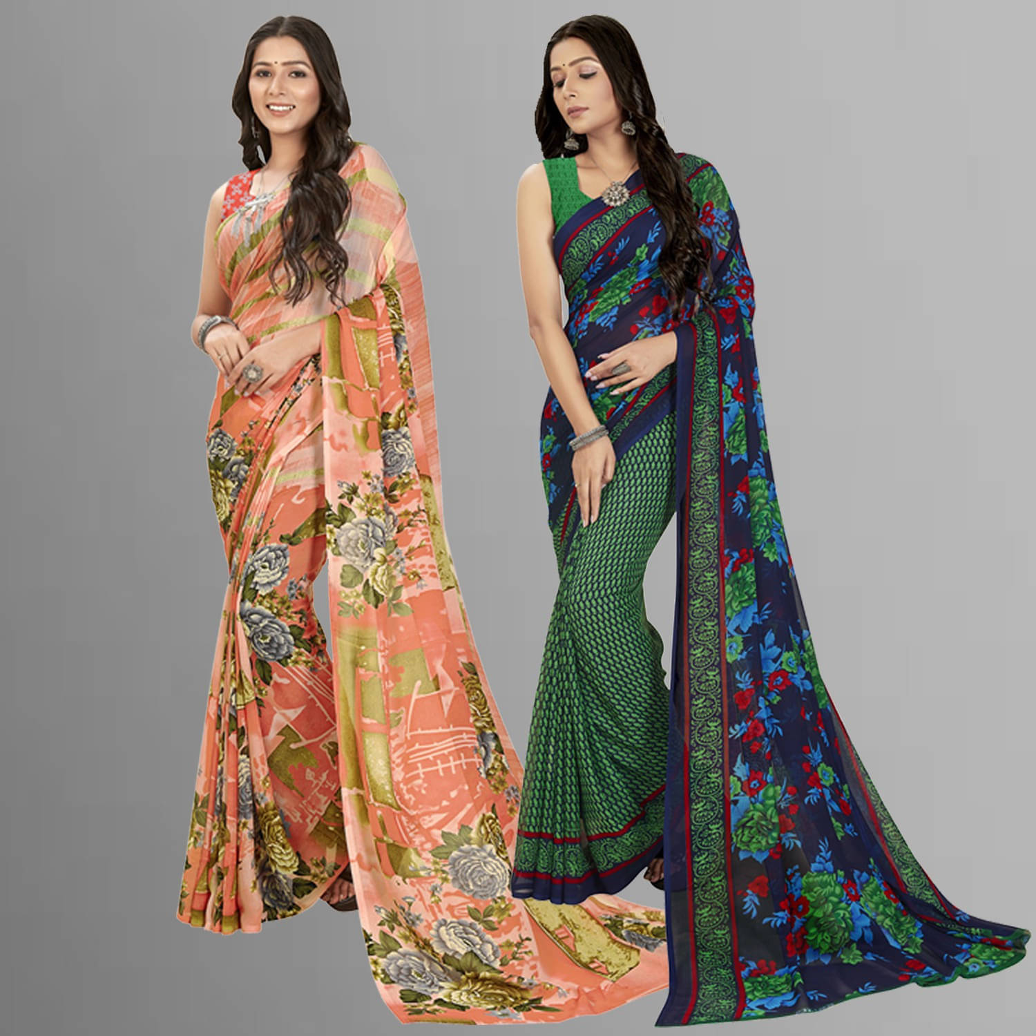    			ANAND SAREES Georgette Printed Saree With Unstitched Blouse Piece ( Multicolor )