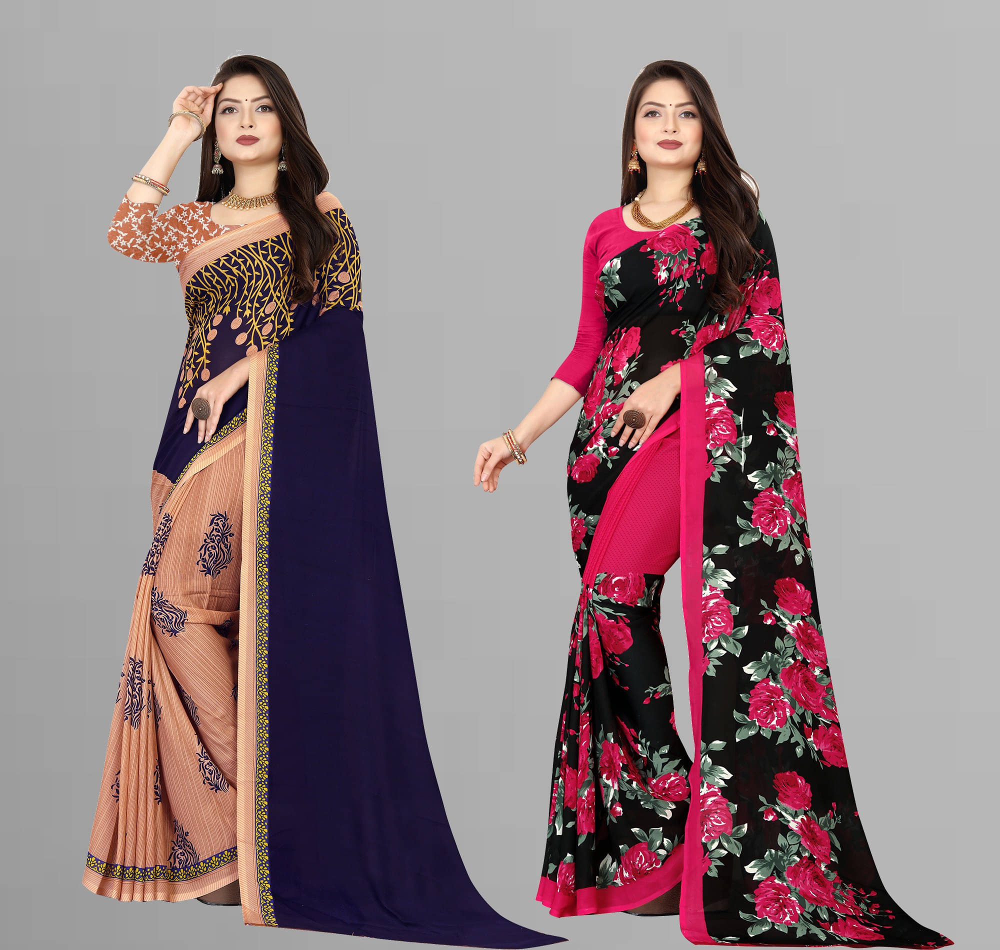 ANAND SAREES Georgette Printed Saree With Unstitched Blouse Piece ( Multicolor ) ANAND SAREES Georgette Printed Saree With Unstitched Blouse Piece ( Multicolor )
