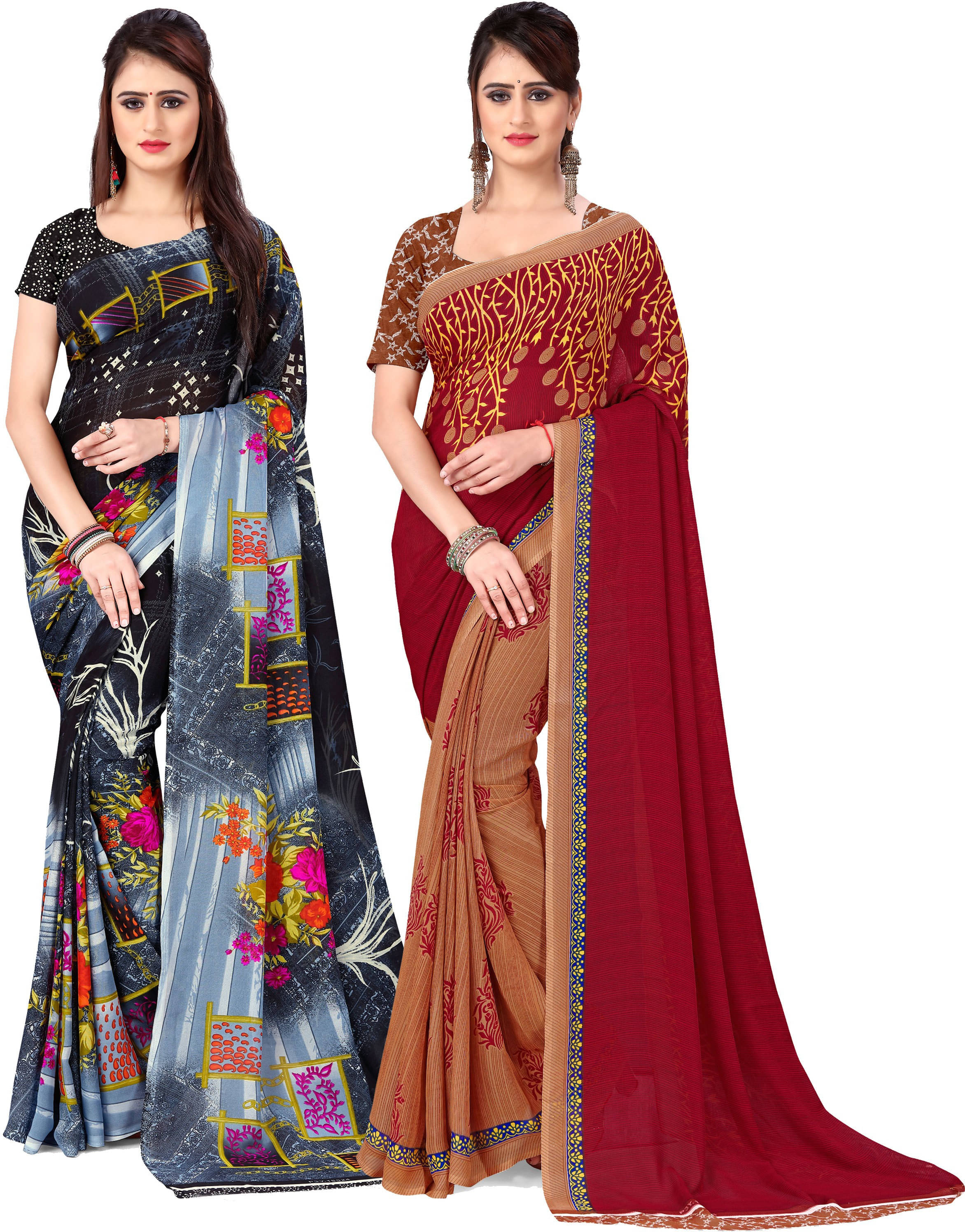 ANAND SAREES Georgette Printed Saree With Unstitched Blouse Piece ( Multicolor ) ANAND SAREES Georgette Printed Saree With Unstitched Blouse Piece ( Multicolor )