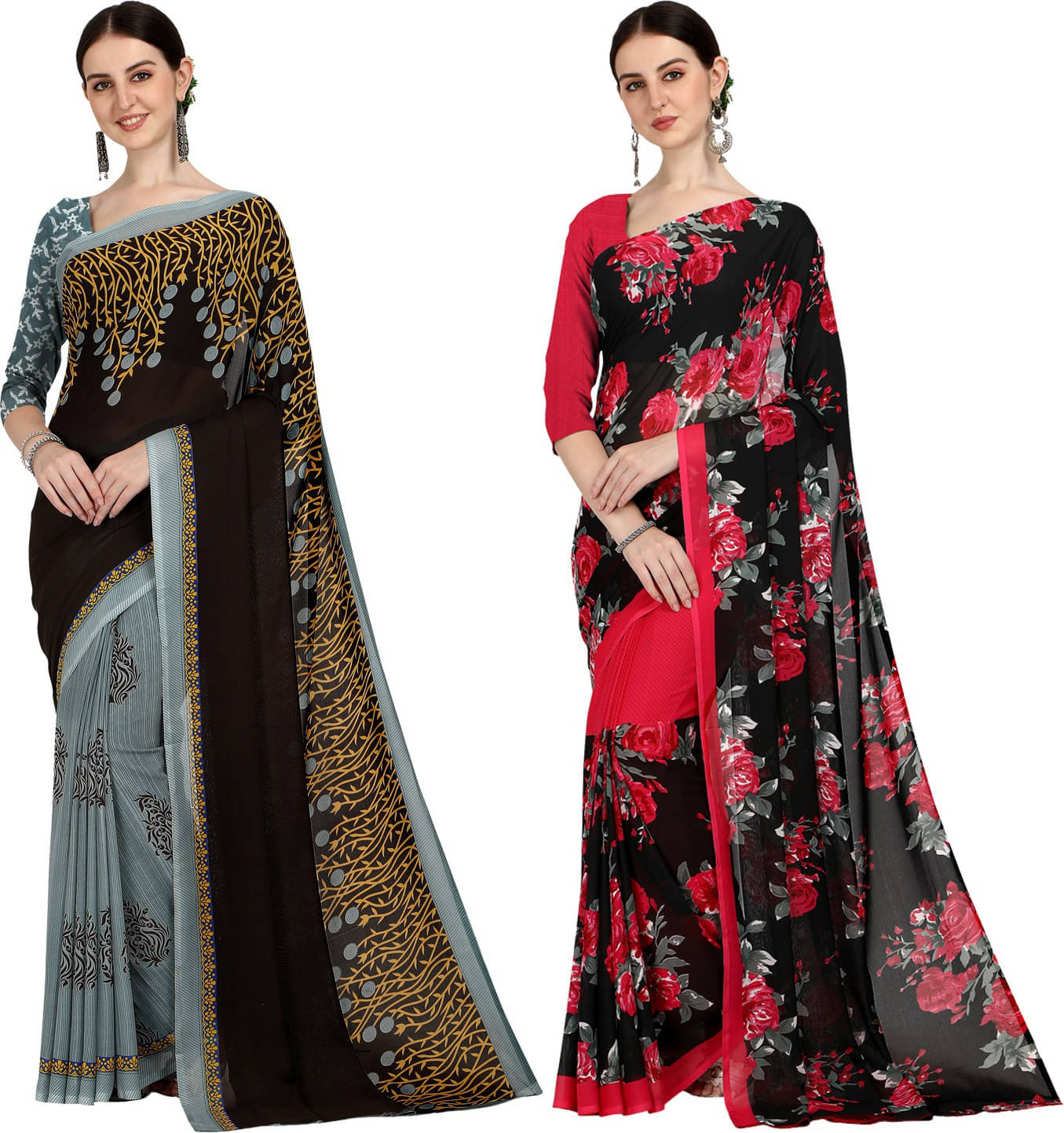 ANAND SAREES Georgette Printed Saree With Unstitched Blouse Piece ( Multicolor ) ANAND SAREES Georgette Printed Saree With Unstitched Blouse Piece ( Multicolor )