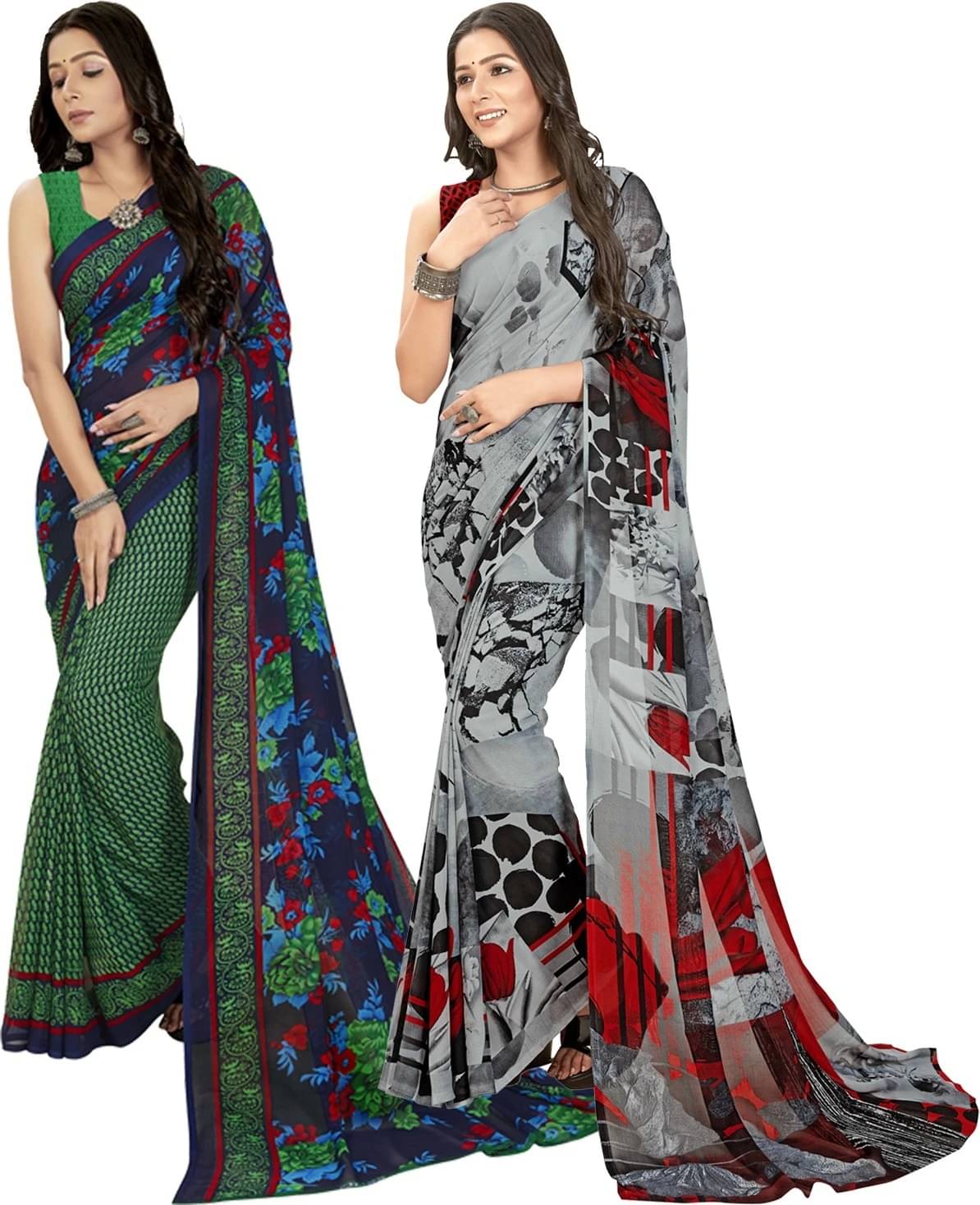 ANAND SAREES Georgette Printed Saree With Unstitched Blouse Piece ( Multicolor )     			ANAND SAREES Georgette Printed Saree With Unstitched Blouse Piece ( Multicolor )