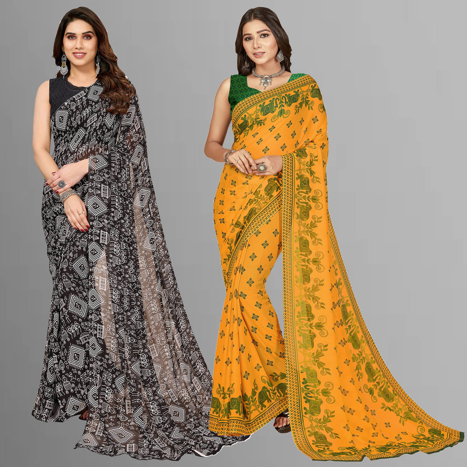 ANAND SAREES Georgette Printed Saree With Unstitched Blouse Piece ( Multicolor )     			ANAND SAREES Georgette Printed Saree With Unstitched Blouse Piece ( Multicolor )