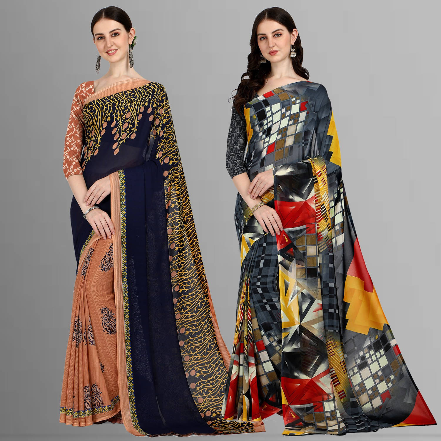 ANAND SAREES Georgette Printed Saree With Unstitched Blouse Piece ( Multicolor ) ANAND SAREES Georgette Printed Saree With Unstitched Blouse Piece ( Multicolor )