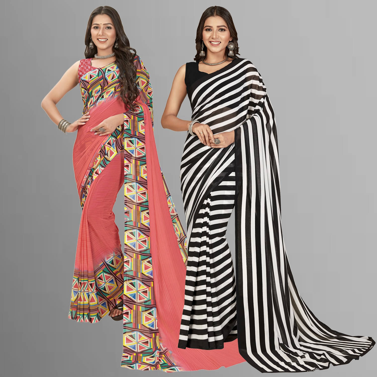 ANAND SAREES Georgette Printed Saree With Unstitched Blouse Piece ( Pink ) ANAND SAREES Georgette Printed Saree With Unstitched Blouse Piece ( Pink )