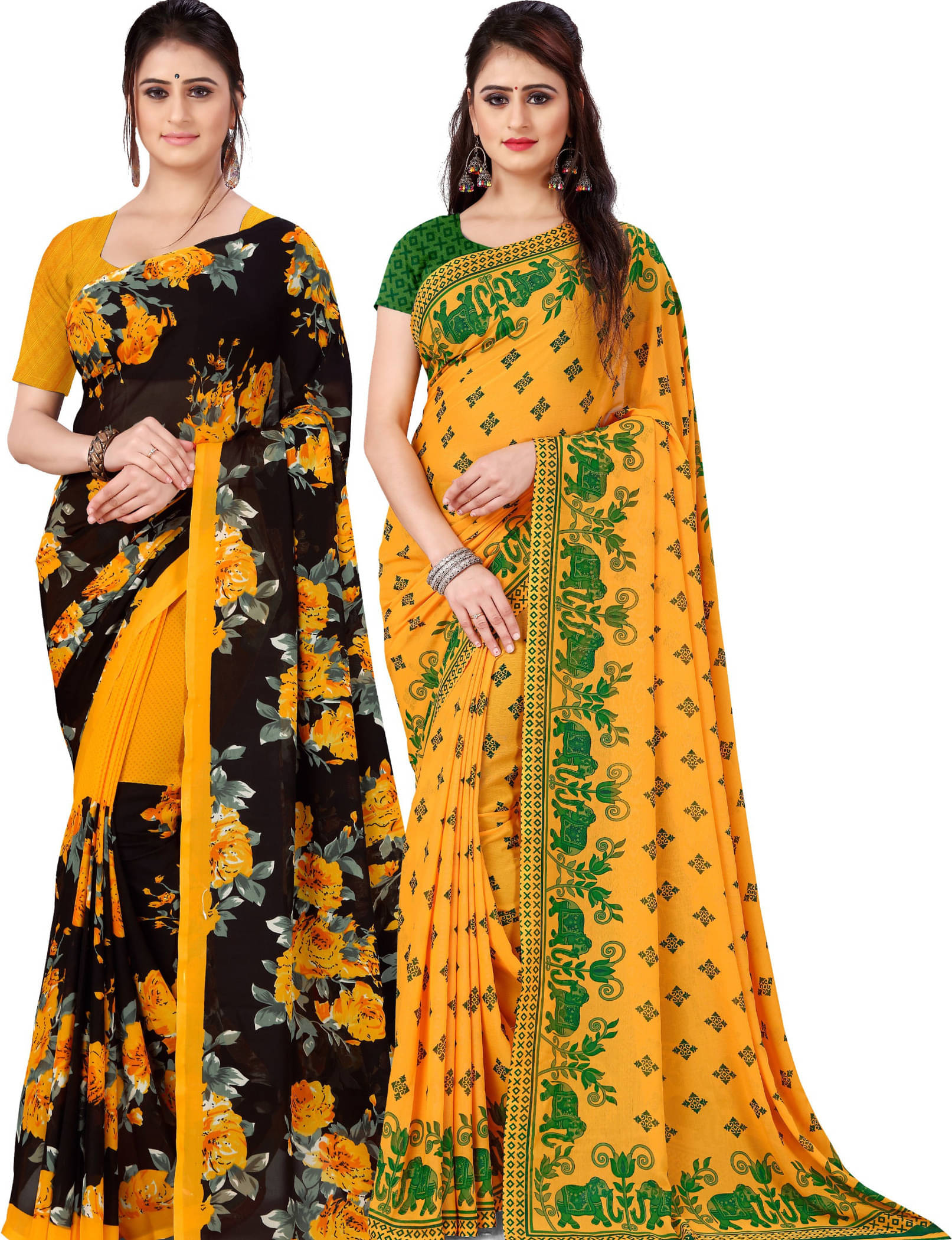 ANAND SAREES Georgette Printed Saree With Unstitched Blouse Piece ( Multicolor ) ANAND SAREES Georgette Printed Saree With Unstitched Blouse Piece ( Multicolor )