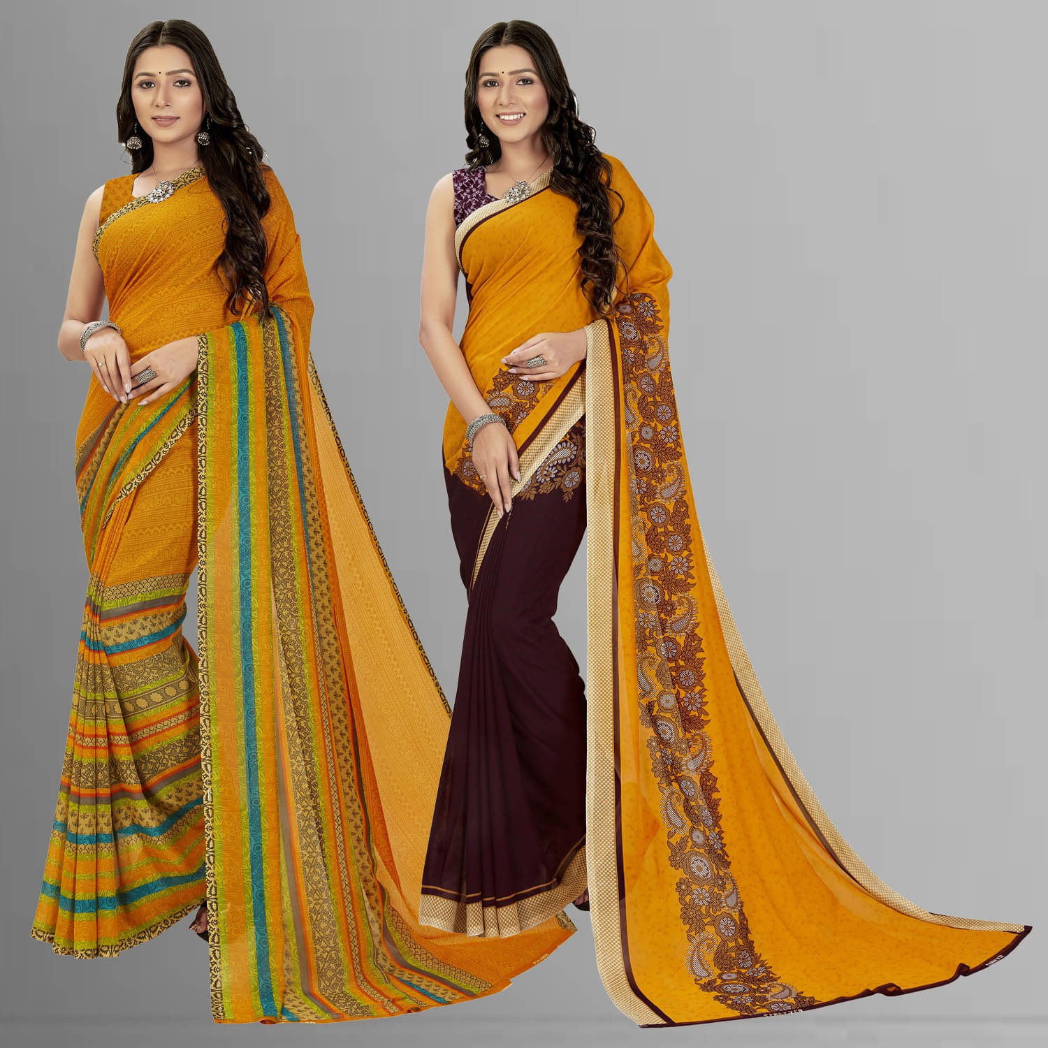 ANAND SAREES Georgette Printed Saree With Unstitched Blouse Piece ( Yellow ) ANAND SAREES Georgette Printed Saree With Unstitched Blouse Piece ( Yellow )