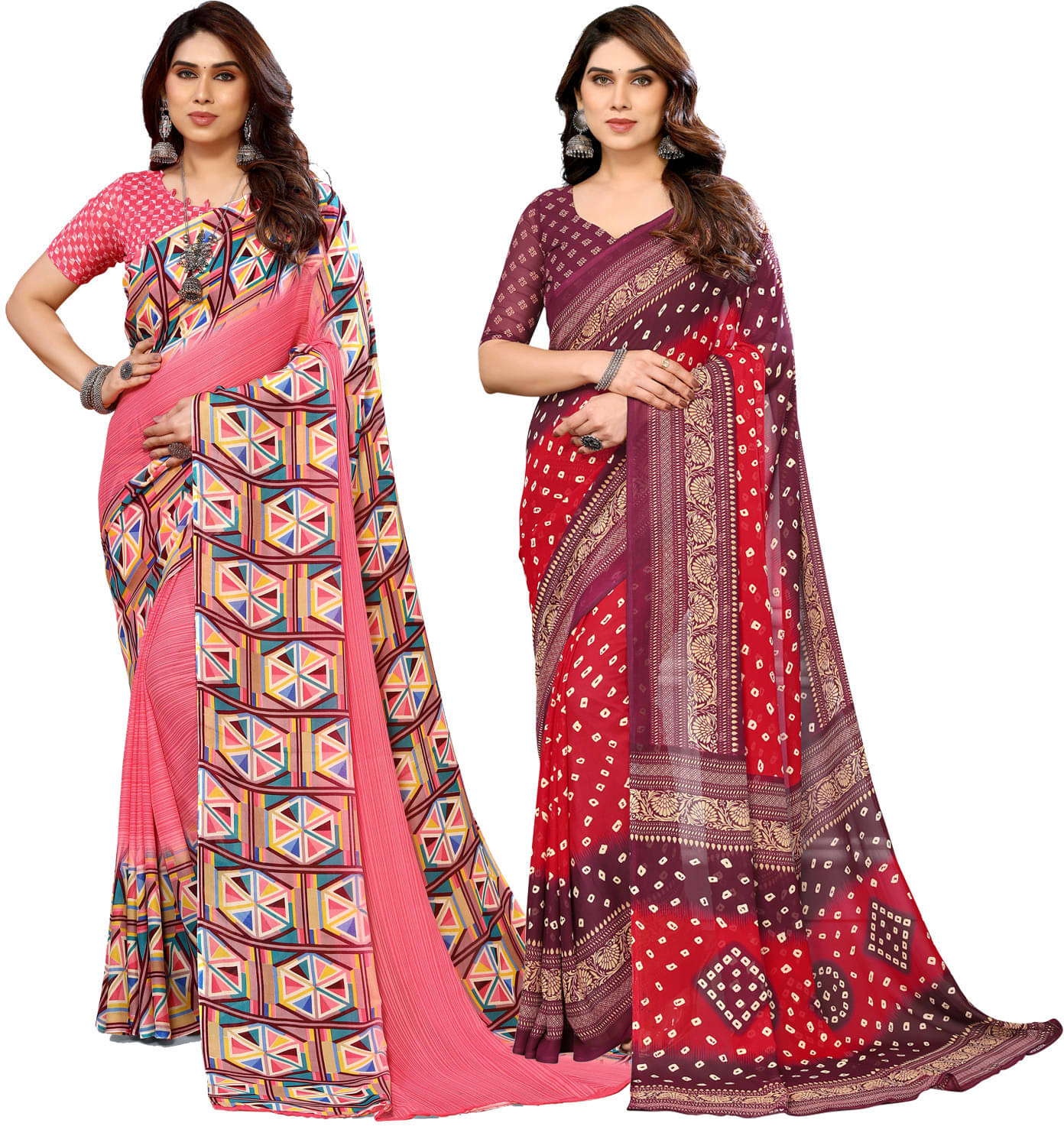 ANAND SAREES Georgette Printed Saree With Unstitched Blouse Piece ( Maroon ) ANAND SAREES Georgette Printed Saree With Unstitched Blouse Piece ( Maroon )
