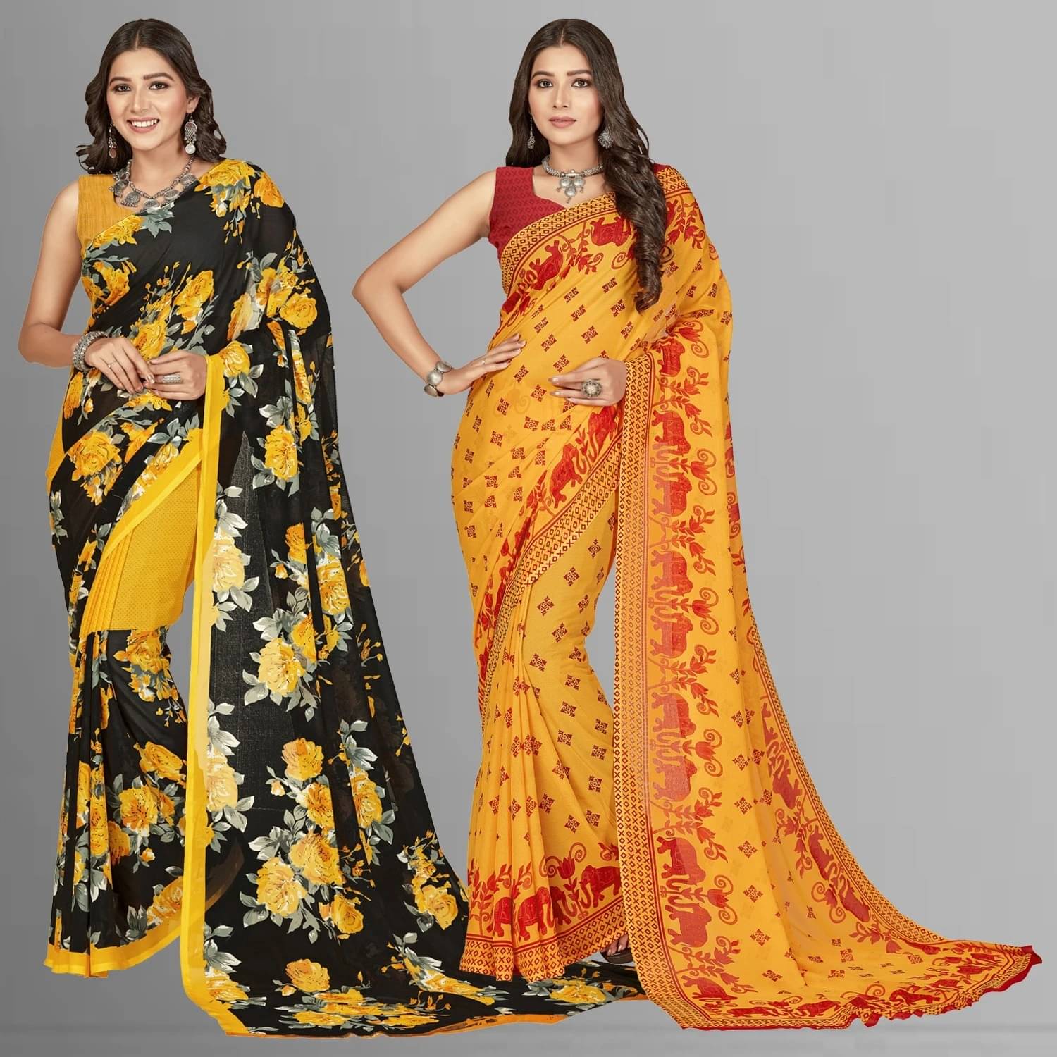 ANAND SAREES Georgette Printed Saree With Unstitched Blouse Piece ( Multicolor ) ANAND SAREES Georgette Printed Saree With Unstitched Blouse Piece ( Multicolor )
