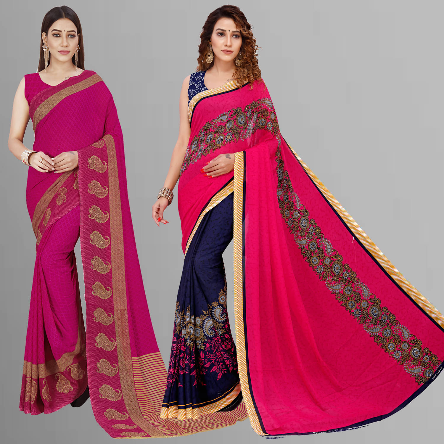 ANAND SAREES Georgette Printed Saree With Unstitched Blouse Piece ( Pink ) ANAND SAREES Georgette Printed Saree With Unstitched Blouse Piece ( Pink )