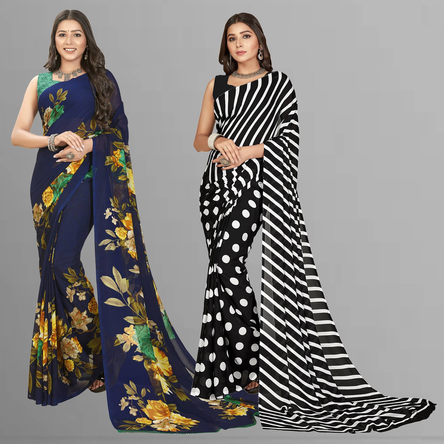     			ANAND SAREES Georgette Printed Saree With Unstitched Blouse Piece ( Blue )