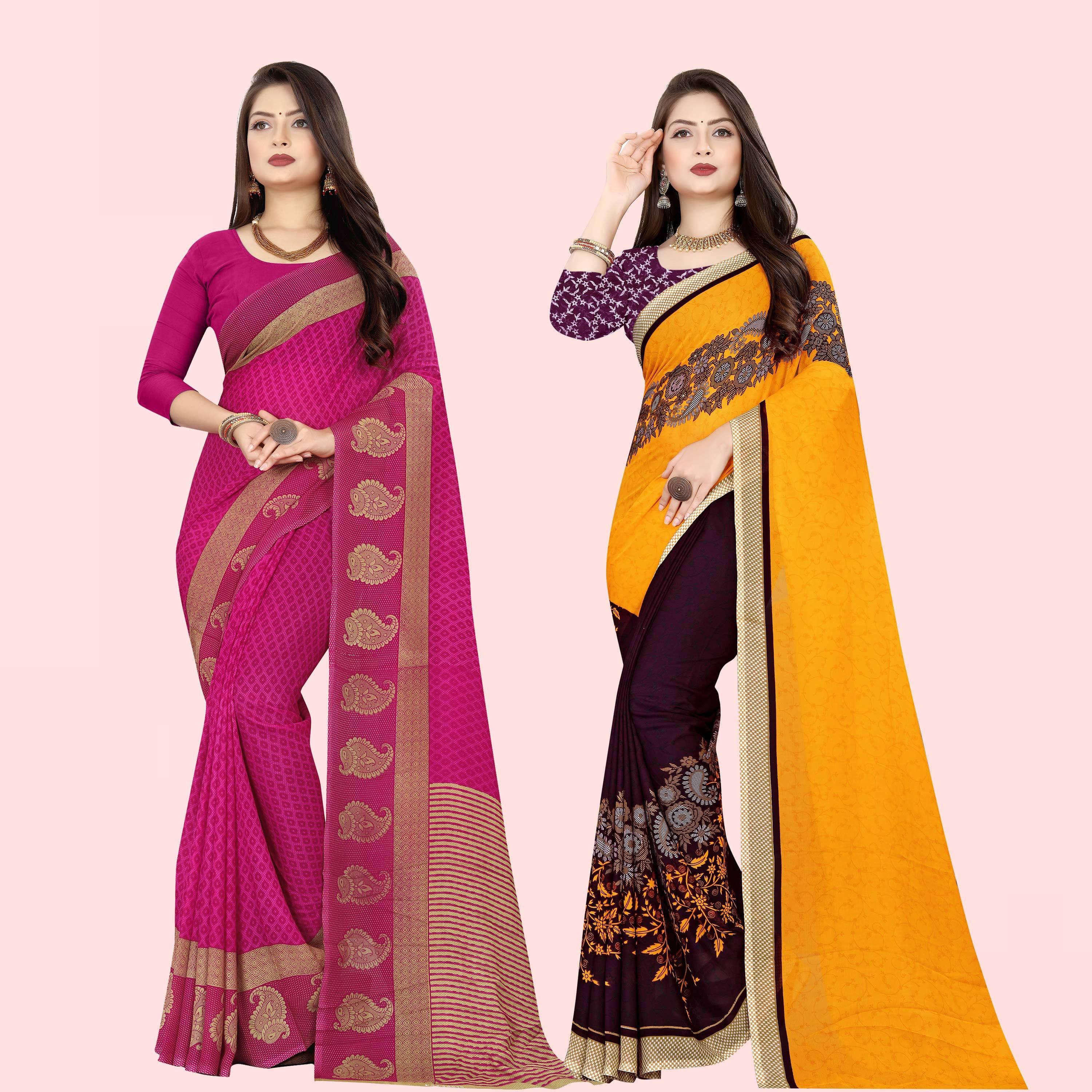 ANAND SAREES Georgette Printed Saree With Unstitched Blouse Piece ( Multicolor ) ANAND SAREES Georgette Printed Saree With Unstitched Blouse Piece ( Multicolor )