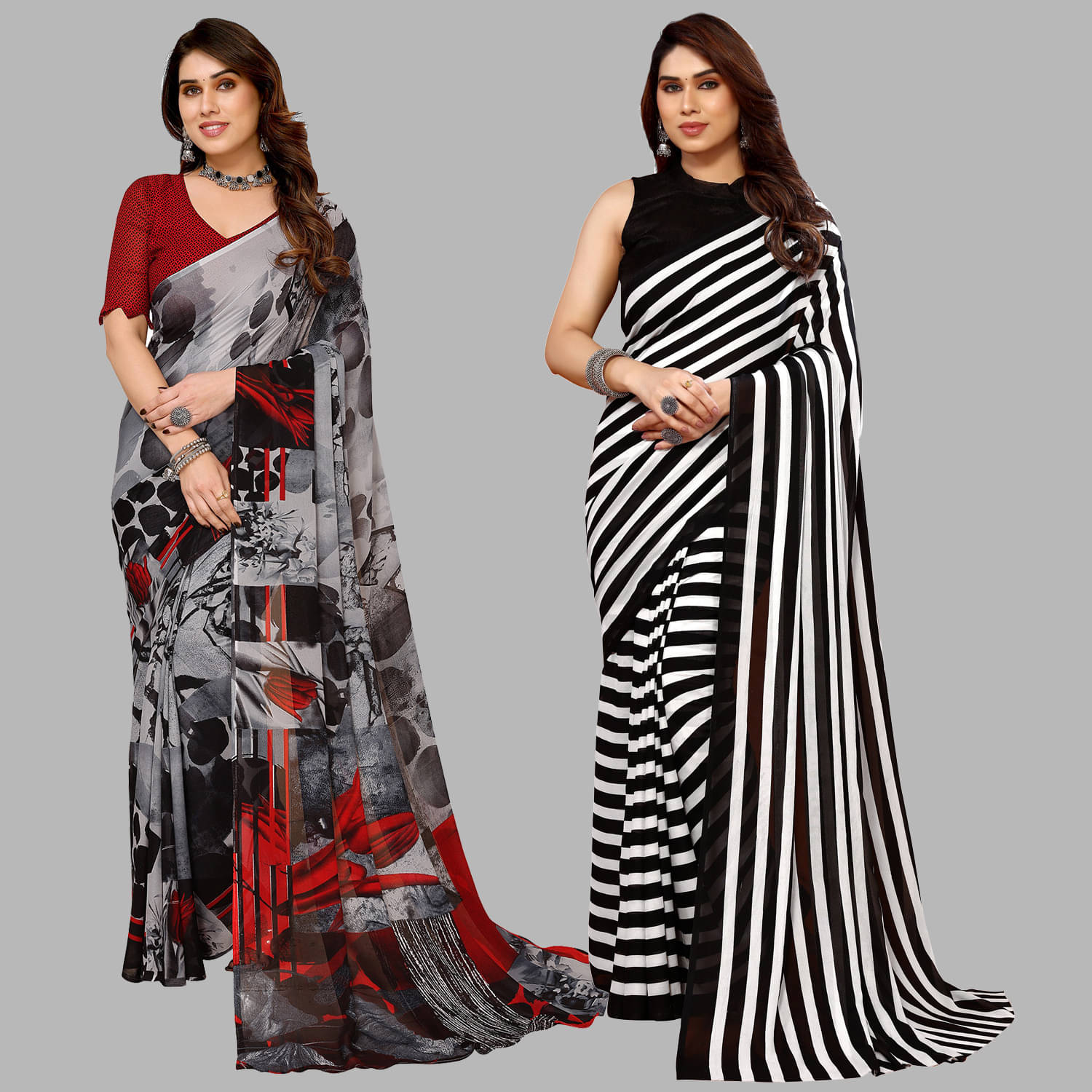 ANAND SAREES Georgette Printed Saree With Unstitched Blouse Piece ( Multicolor ) ANAND SAREES Georgette Printed Saree With Unstitched Blouse Piece ( Multicolor )