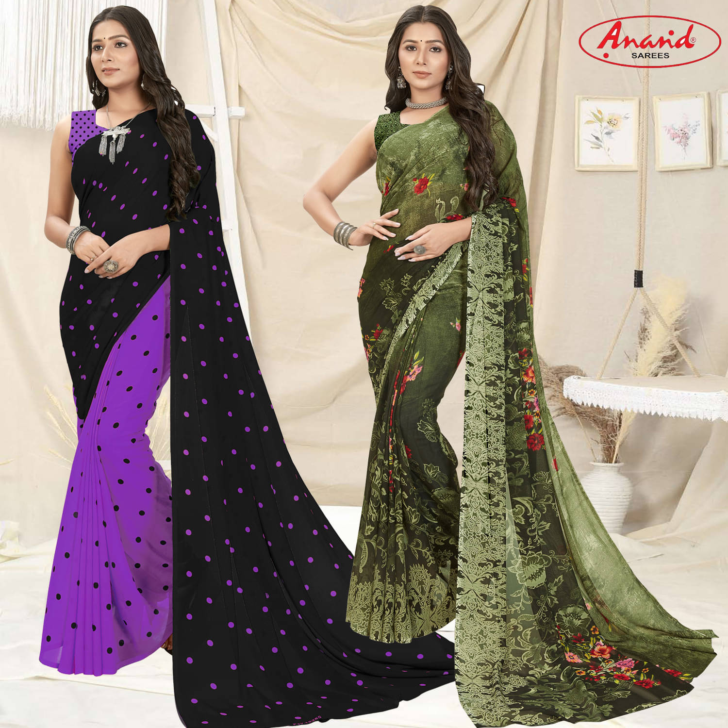 ANAND SAREES Georgette Printed Saree With Unstitched Blouse Piece ( Multicolor ) ANAND SAREES Georgette Printed Saree With Unstitched Blouse Piece ( Multicolor )