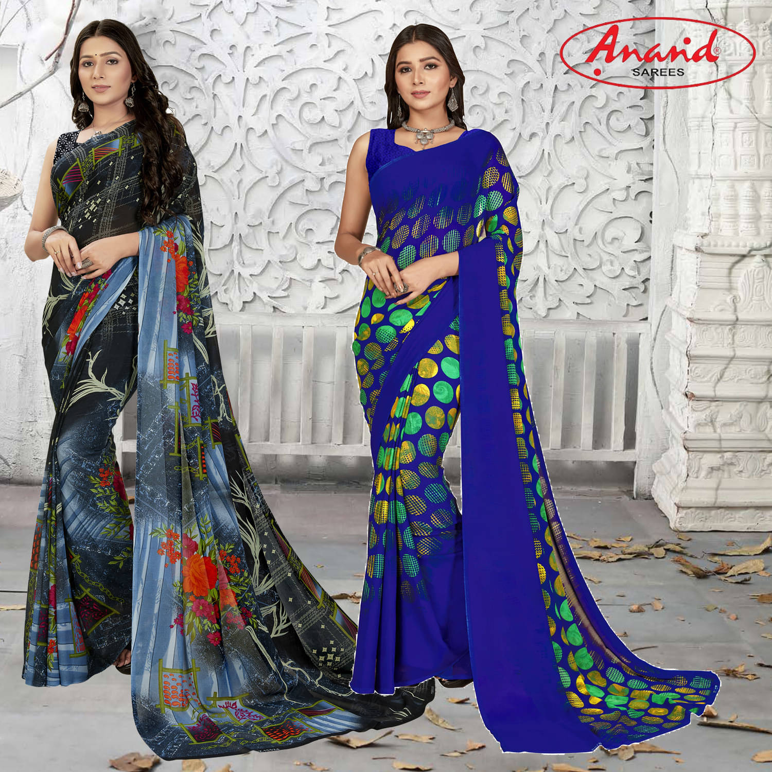 ANAND SAREES Georgette Self Design Saree With Unstitched Blouse Piece ( Multicolor ) ANAND SAREES Georgette Self Design Saree With Unstitched Blouse Piece ( Multicolor )