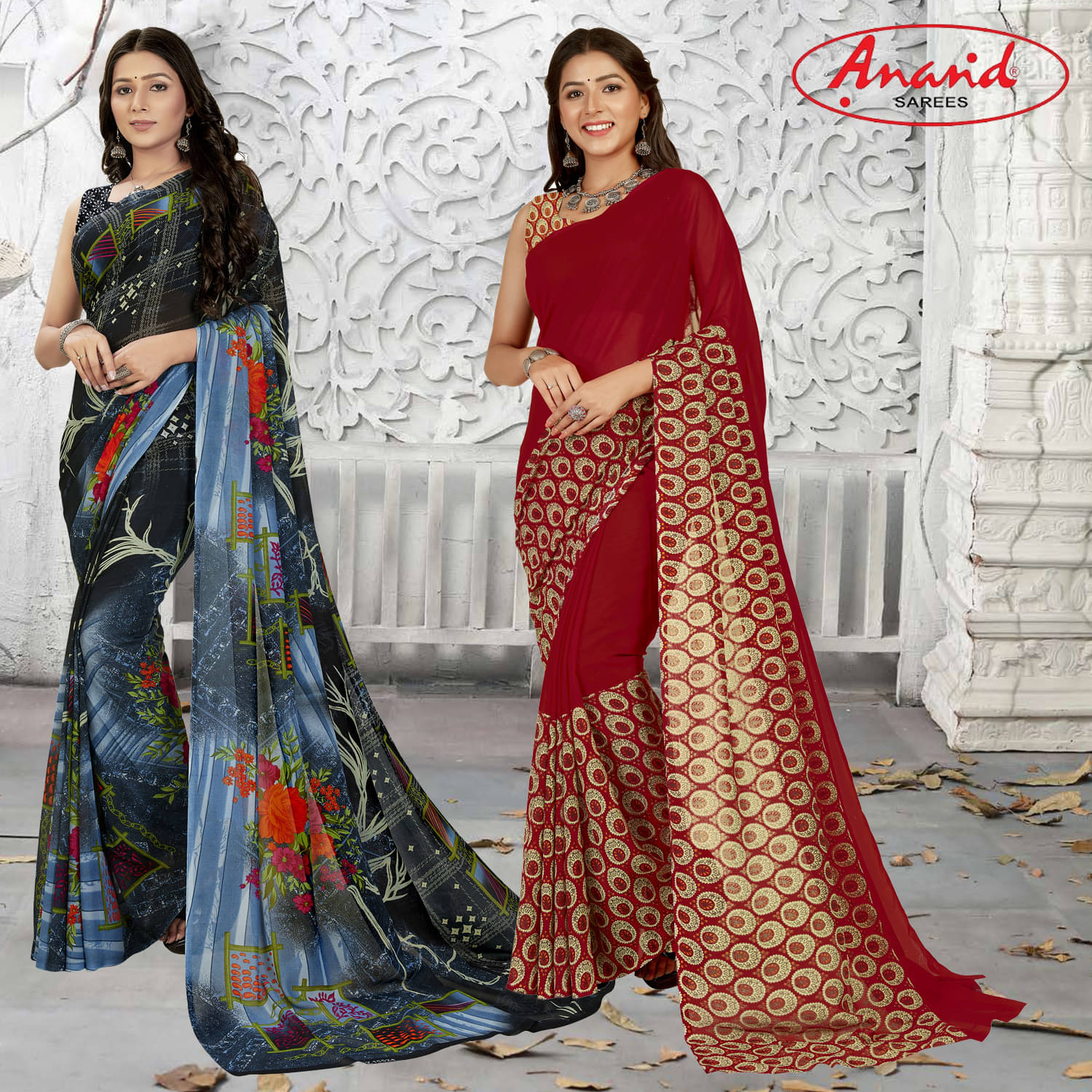     			ANAND SAREES Georgette Self Design Saree With Unstitched Blouse Piece ( Multicolor )