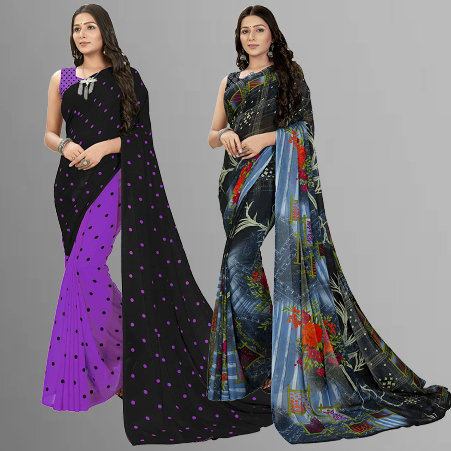 ANAND SAREES Georgette Self Design Saree With Unstitched Blouse Piece ( Multicolor ) ANAND SAREES Georgette Self Design Saree With Unstitched Blouse Piece ( Multicolor )