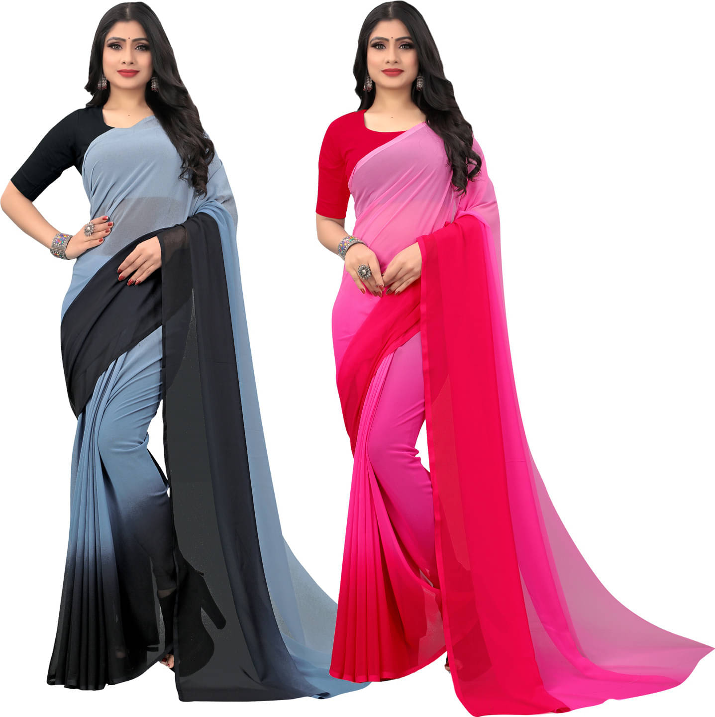 ANAND SAREES Georgette Self Design Saree With Unstitched Blouse Piece ( Multicolor ) ANAND SAREES Georgette Self Design Saree With Unstitched Blouse Piece ( Multicolor )