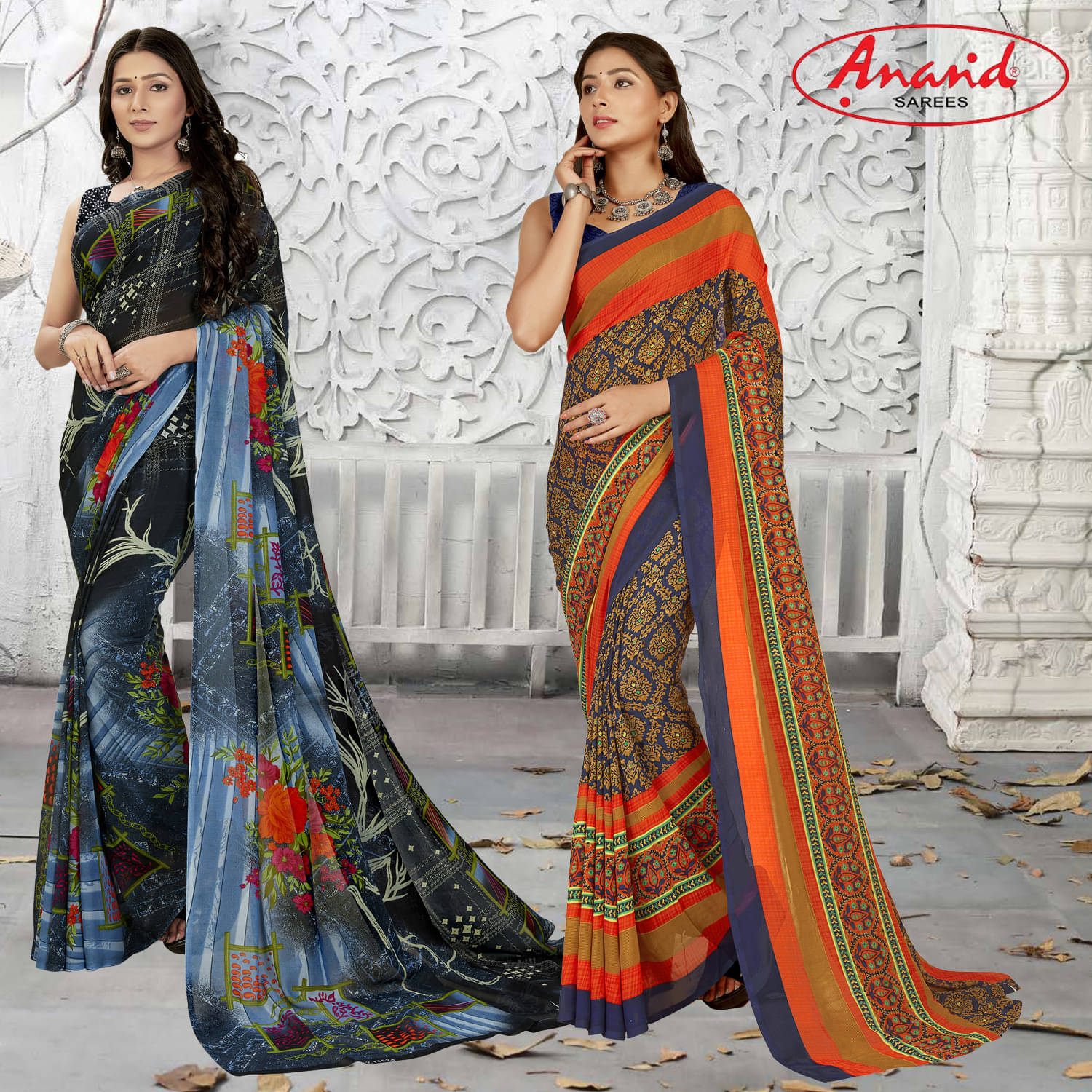 ANAND SAREES Georgette Self Design Saree With Unstitched Blouse Piece ( Multicolor ) ANAND SAREES Georgette Self Design Saree With Unstitched Blouse Piece ( Multicolor )