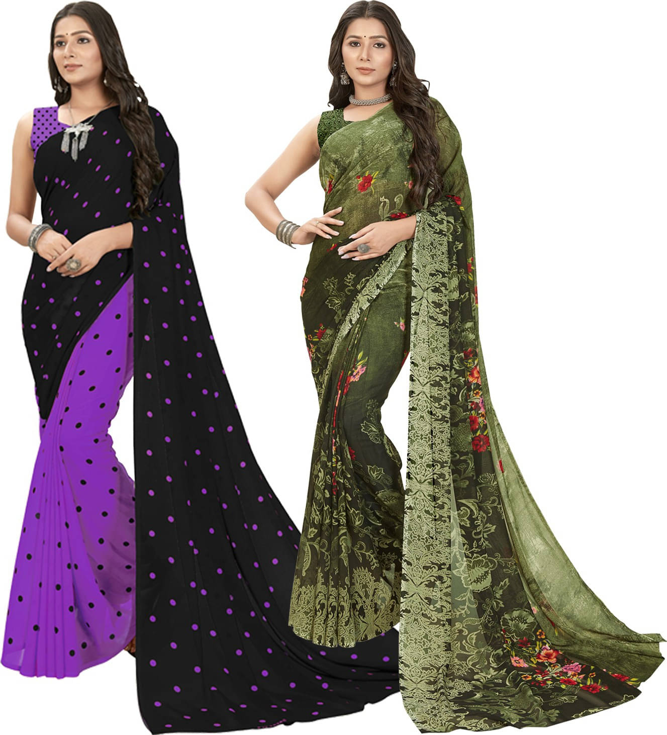ANAND SAREES Georgette Self Design Saree With Unstitched Blouse Piece ( Multicolor ) ANAND SAREES Georgette Self Design Saree With Unstitched Blouse Piece ( Multicolor )