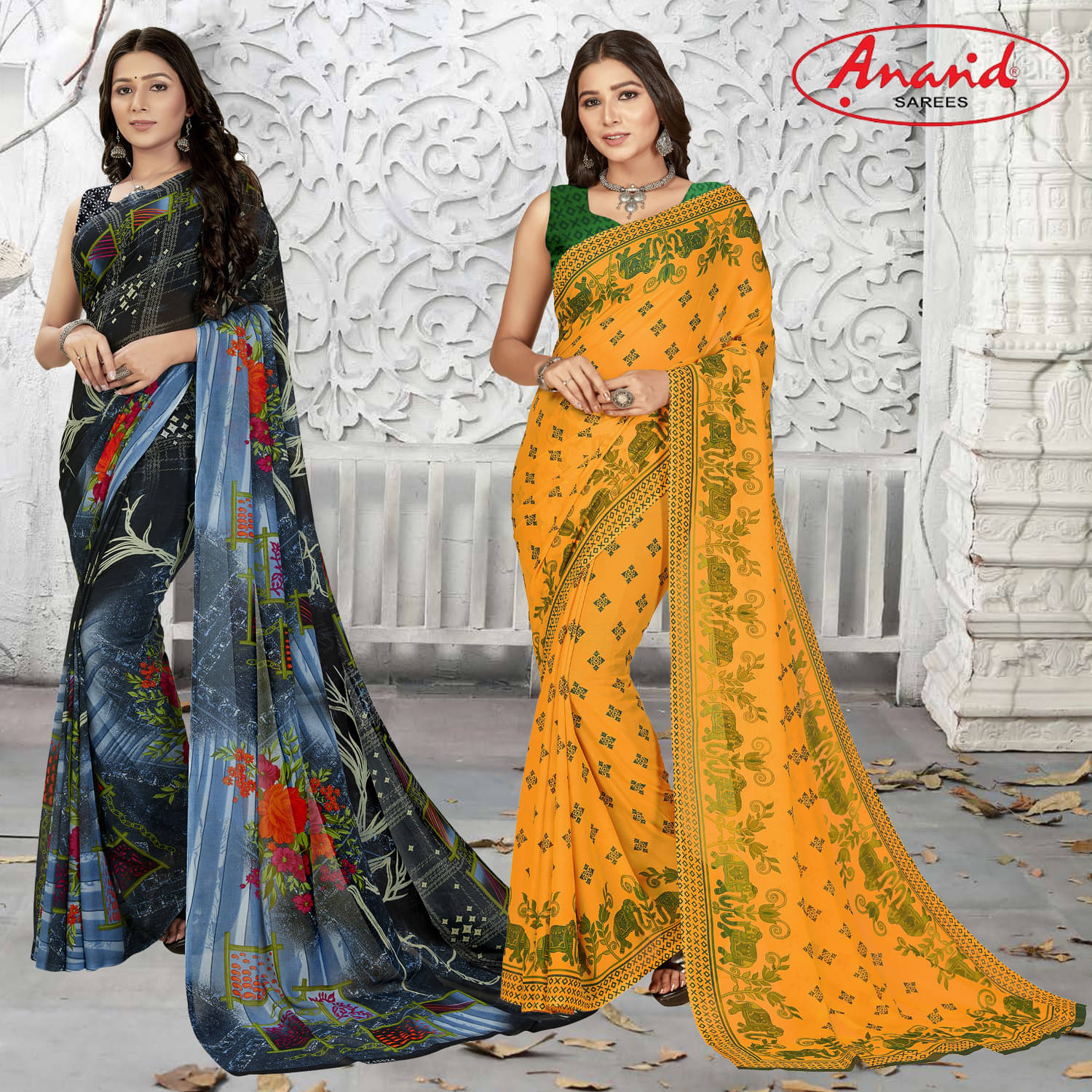     			ANAND SAREES Georgette Self Design Saree With Unstitched Blouse Piece ( Multicolor )