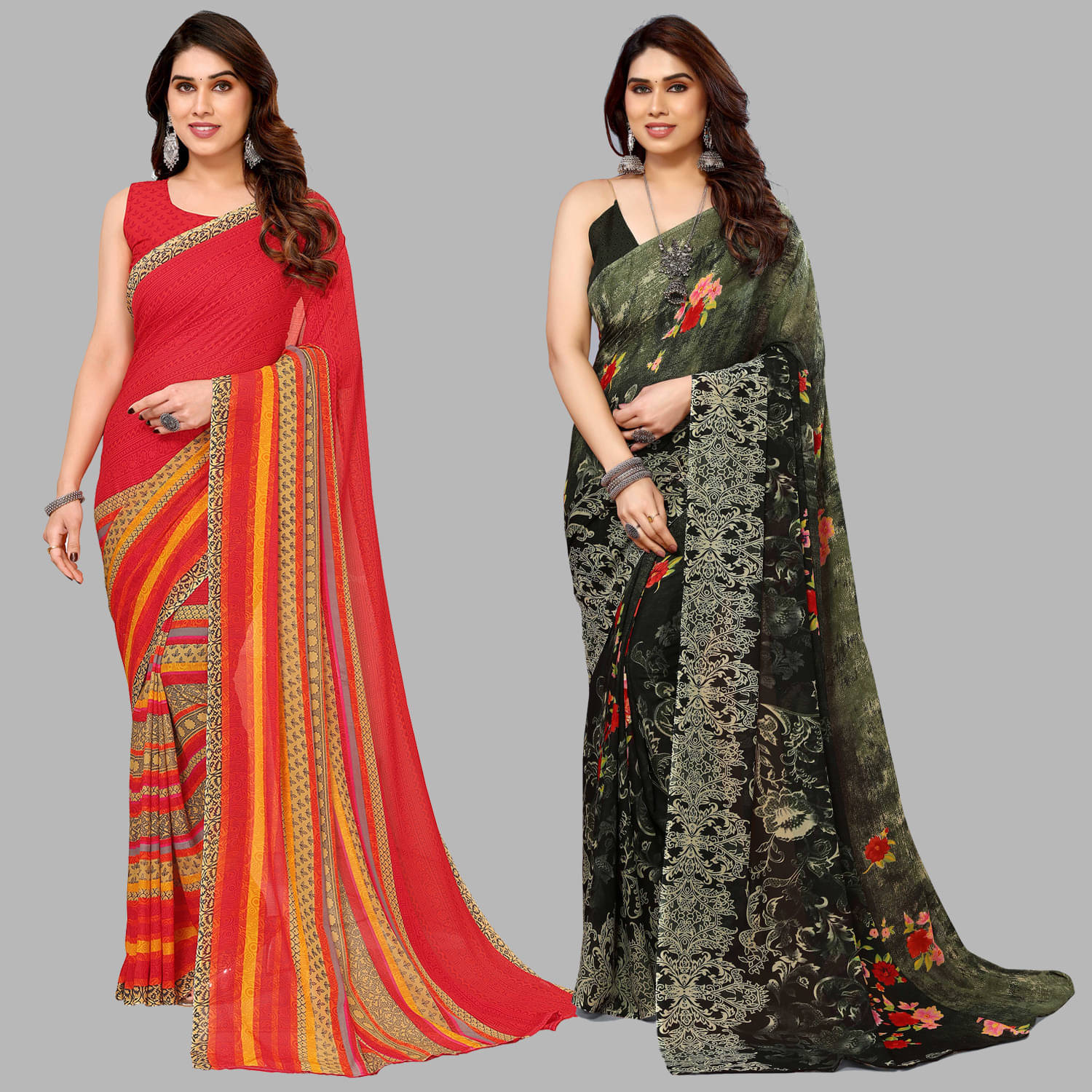 ANAND SAREES Georgette Self Design Saree With Unstitched Blouse Piece ( Multicolor ) ANAND SAREES Georgette Self Design Saree With Unstitched Blouse Piece ( Multicolor )