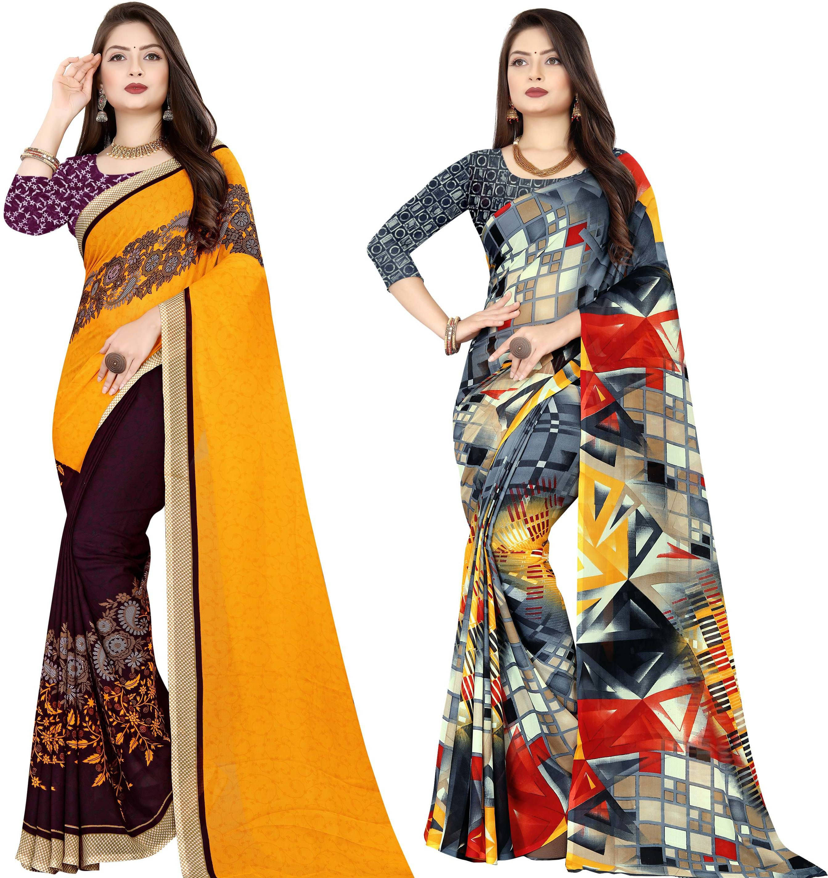     			ANAND SAREES Georgette Self Design Saree With Unstitched Blouse Piece ( Multicolor )