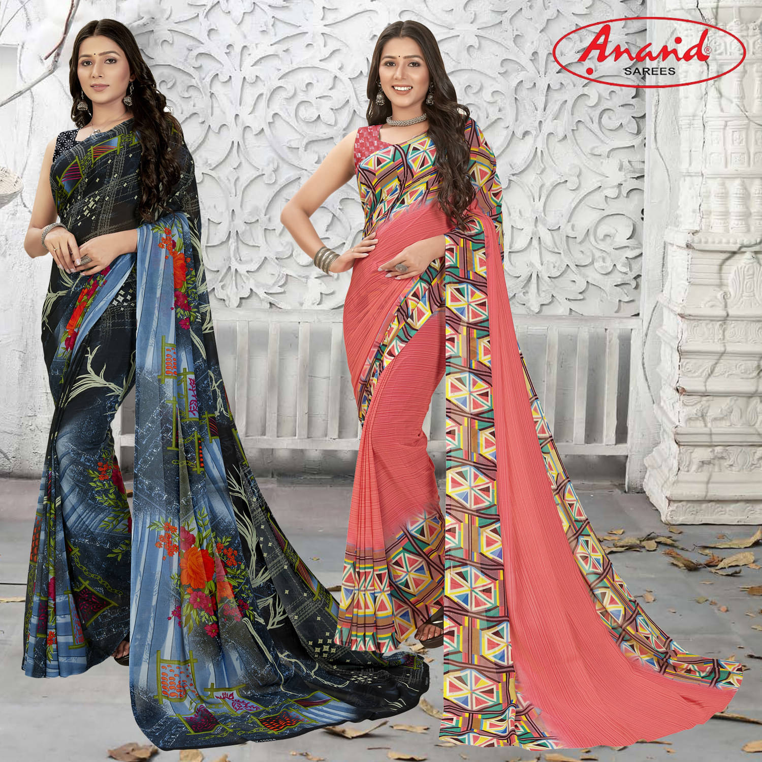 ANAND SAREES Georgette Self Design Saree With Unstitched Blouse Piece ( Multicolor ) ANAND SAREES Georgette Self Design Saree With Unstitched Blouse Piece ( Multicolor )