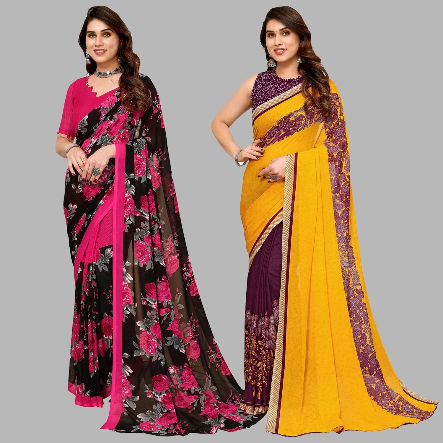 ANAND SAREES Georgette Solid Saree With Unstitched Blouse Piece ( Multicolor ) ANAND SAREES Georgette Solid Saree With Unstitched Blouse Piece ( Multicolor )