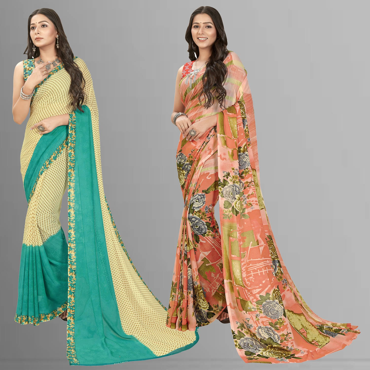 ANAND SAREES Georgette Solid Saree With Unstitched Blouse Piece ( Multicolor ) ANAND SAREES Georgette Solid Saree With Unstitched Blouse Piece ( Multicolor )