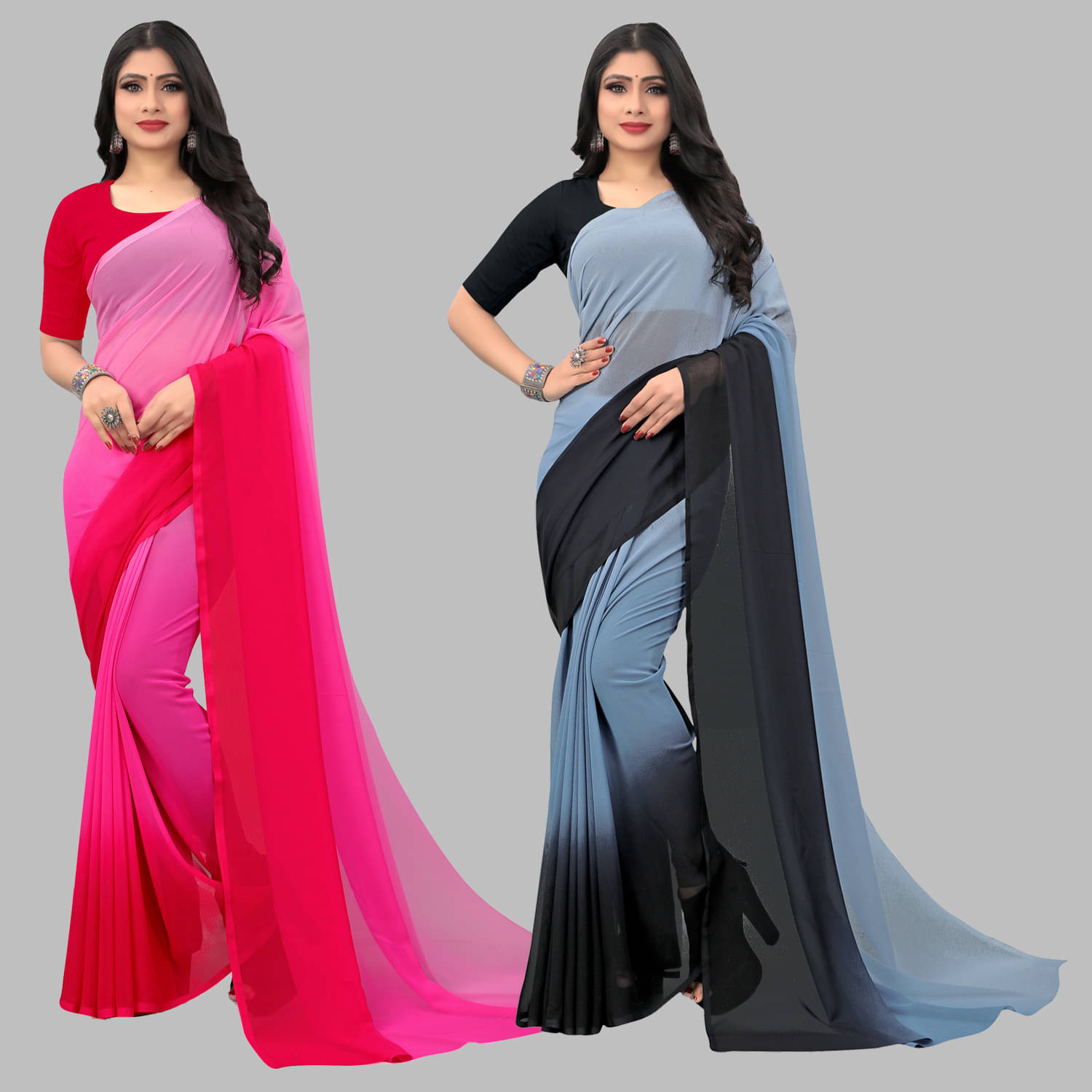     			ANAND SAREES Georgette Solid Saree With Unstitched Blouse Piece ( Multicolor )