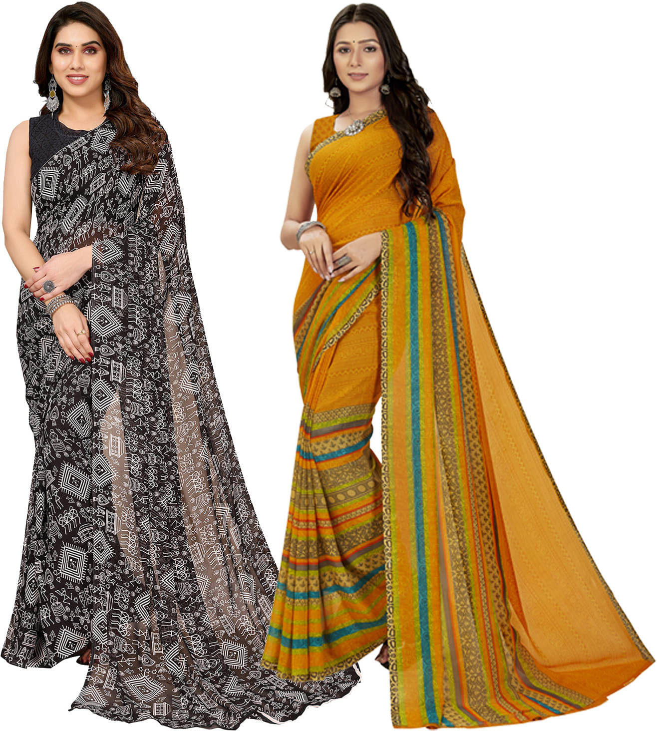 ANAND SAREES Georgette Solid Saree With Unstitched Blouse Piece ( Multicolor ) ANAND SAREES Georgette Solid Saree With Unstitched Blouse Piece ( Multicolor )