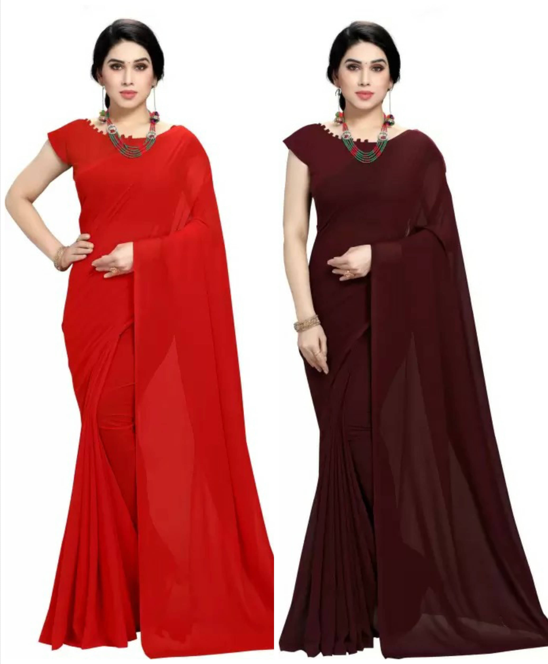 ANAND SAREES Georgette Solid Saree With Unstitched Blouse Piece ( Multicolor ) ANAND SAREES Georgette Solid Saree With Unstitched Blouse Piece ( Multicolor )