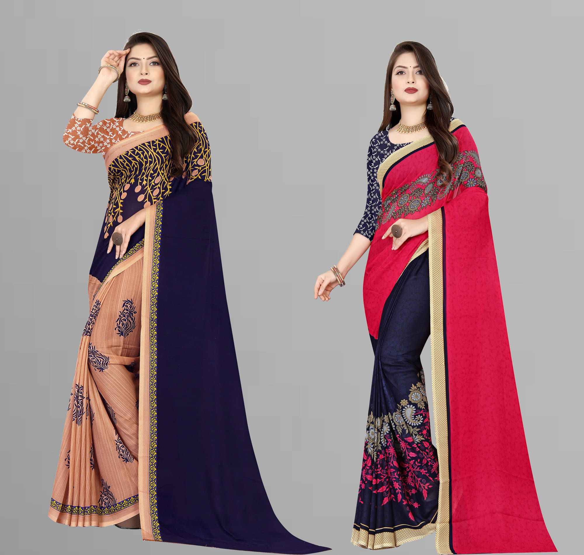 ANAND SAREES Georgette Solid Saree With Unstitched Blouse Piece ( Multicolor ) ANAND SAREES Georgette Solid Saree With Unstitched Blouse Piece ( Multicolor )