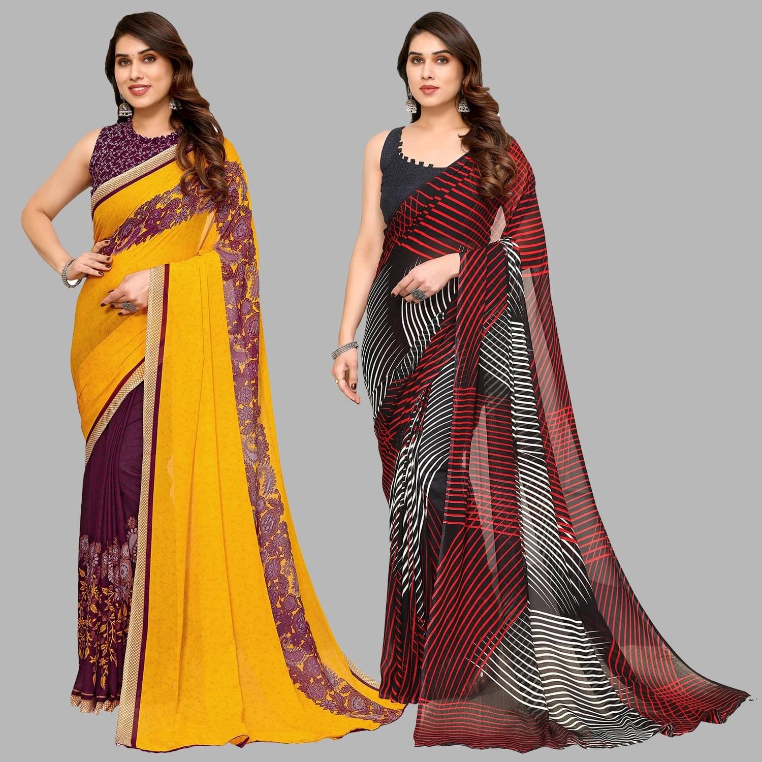 ANAND SAREES Georgette Striped Saree With Unstitched Blouse Piece ( Multicolor ) ANAND SAREES Georgette Striped Saree With Unstitched Blouse Piece ( Multicolor )