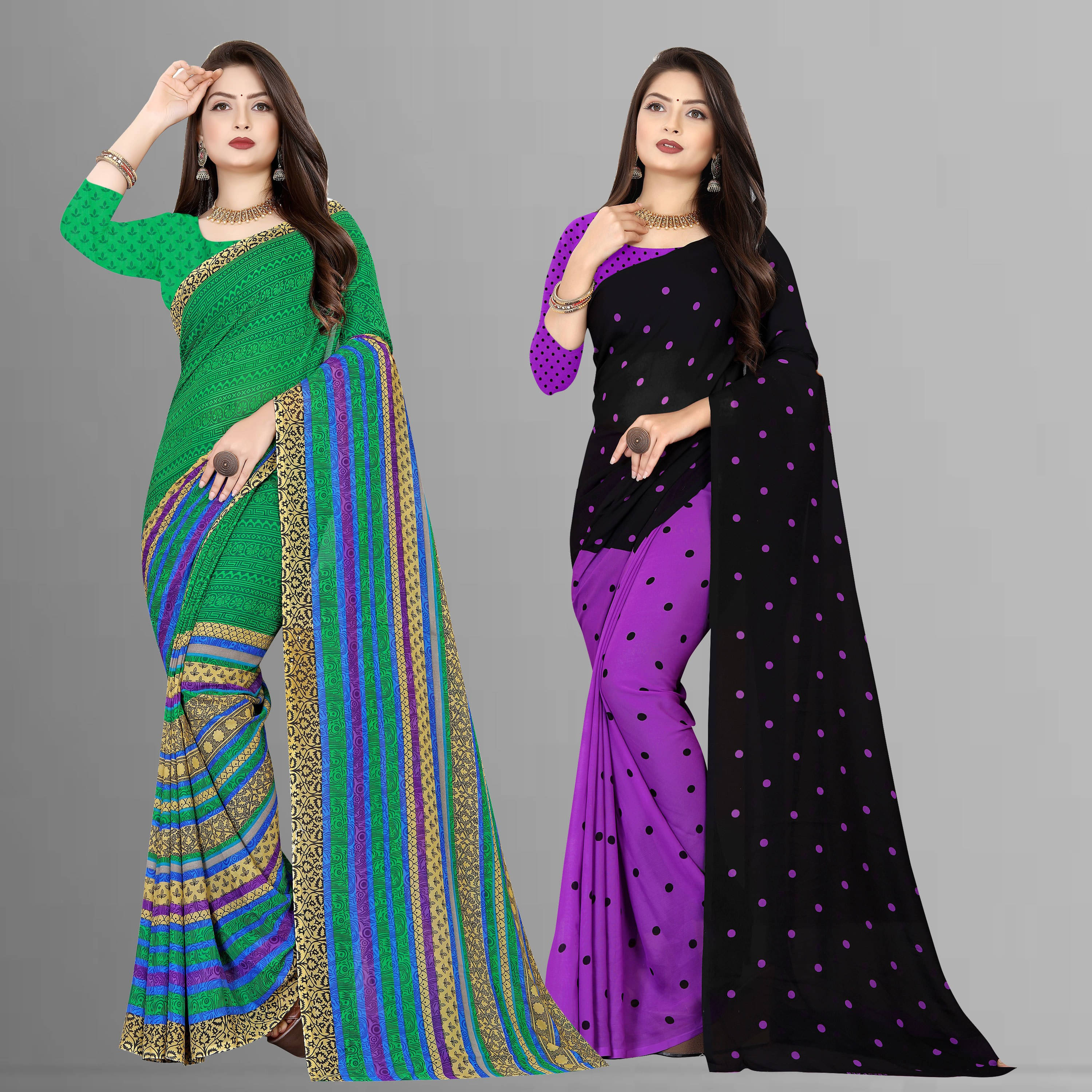 ANAND SAREES Georgette Striped Saree With Unstitched Blouse Piece ( Multicolor ) ANAND SAREES Georgette Striped Saree With Unstitched Blouse Piece ( Multicolor )