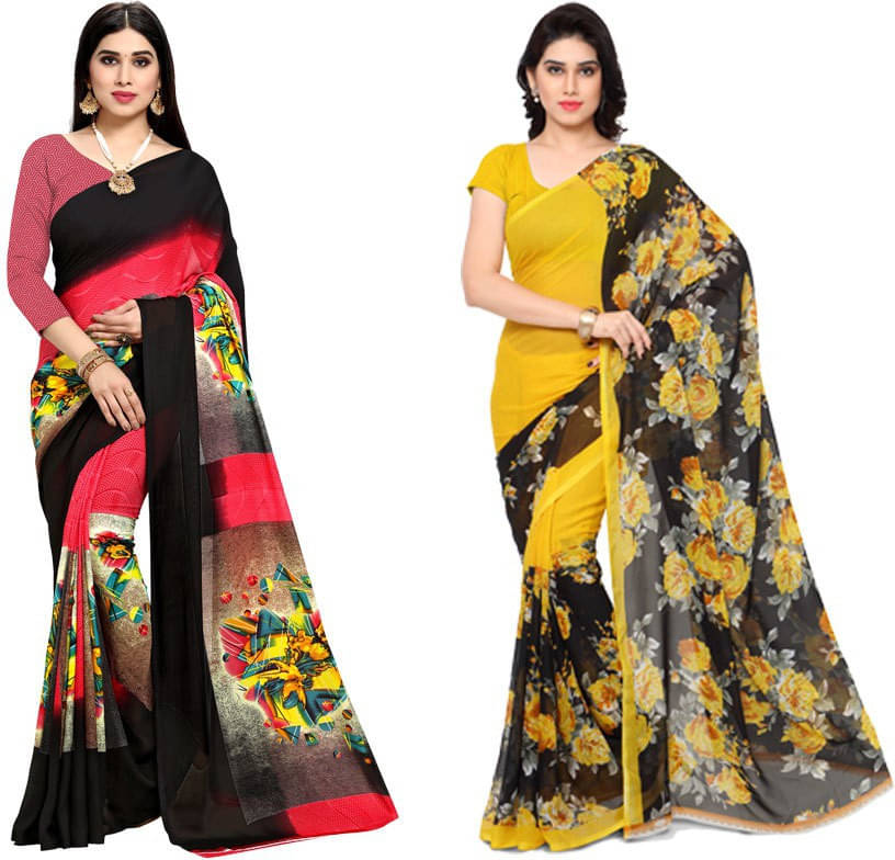     			ANAND SAREES Georgette Striped Saree With Unstitched Blouse Piece ( Multicolor )