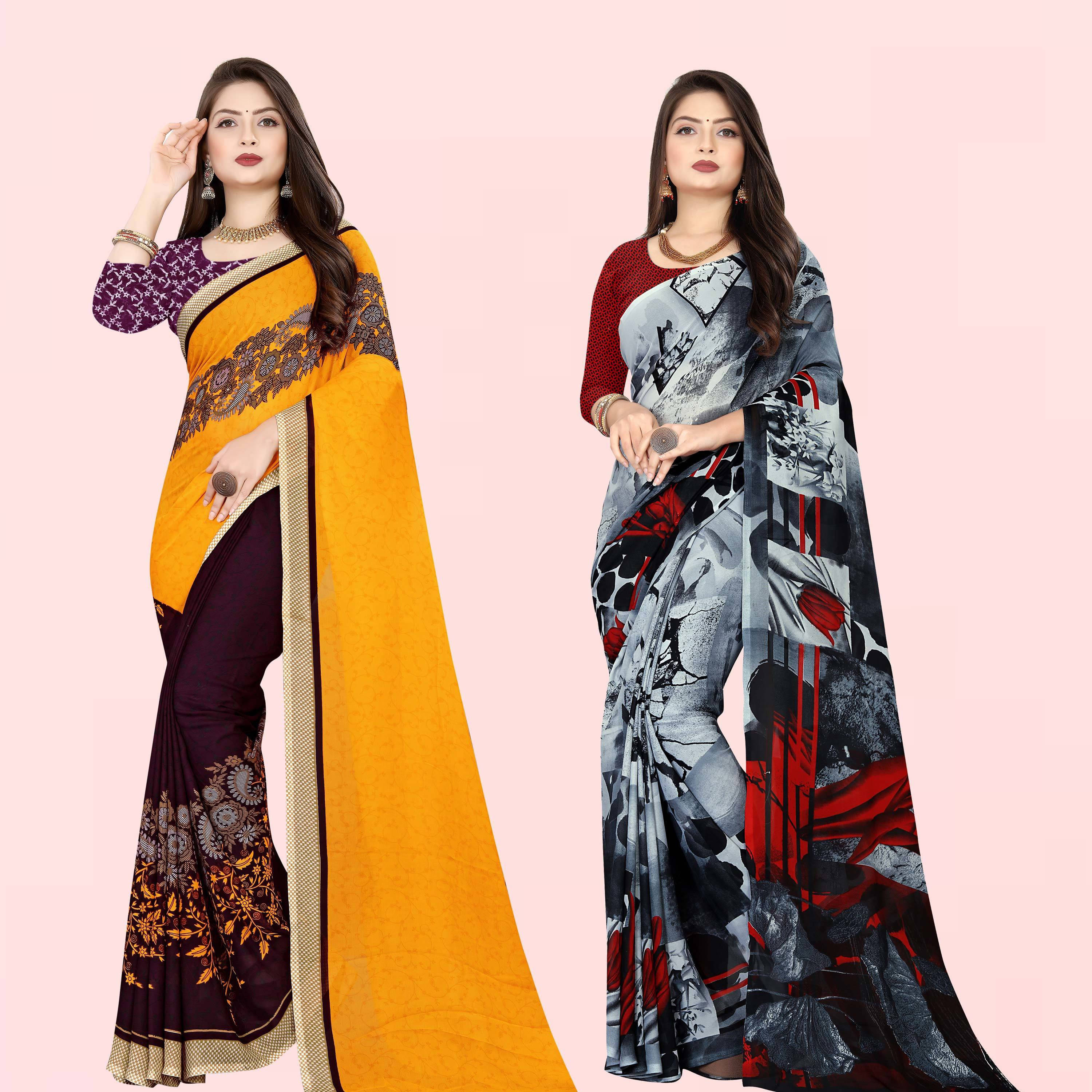 ANAND SAREES Georgette Striped Saree With Unstitched Blouse Piece ( Multicolor ) ANAND SAREES Georgette Striped Saree With Unstitched Blouse Piece ( Multicolor )