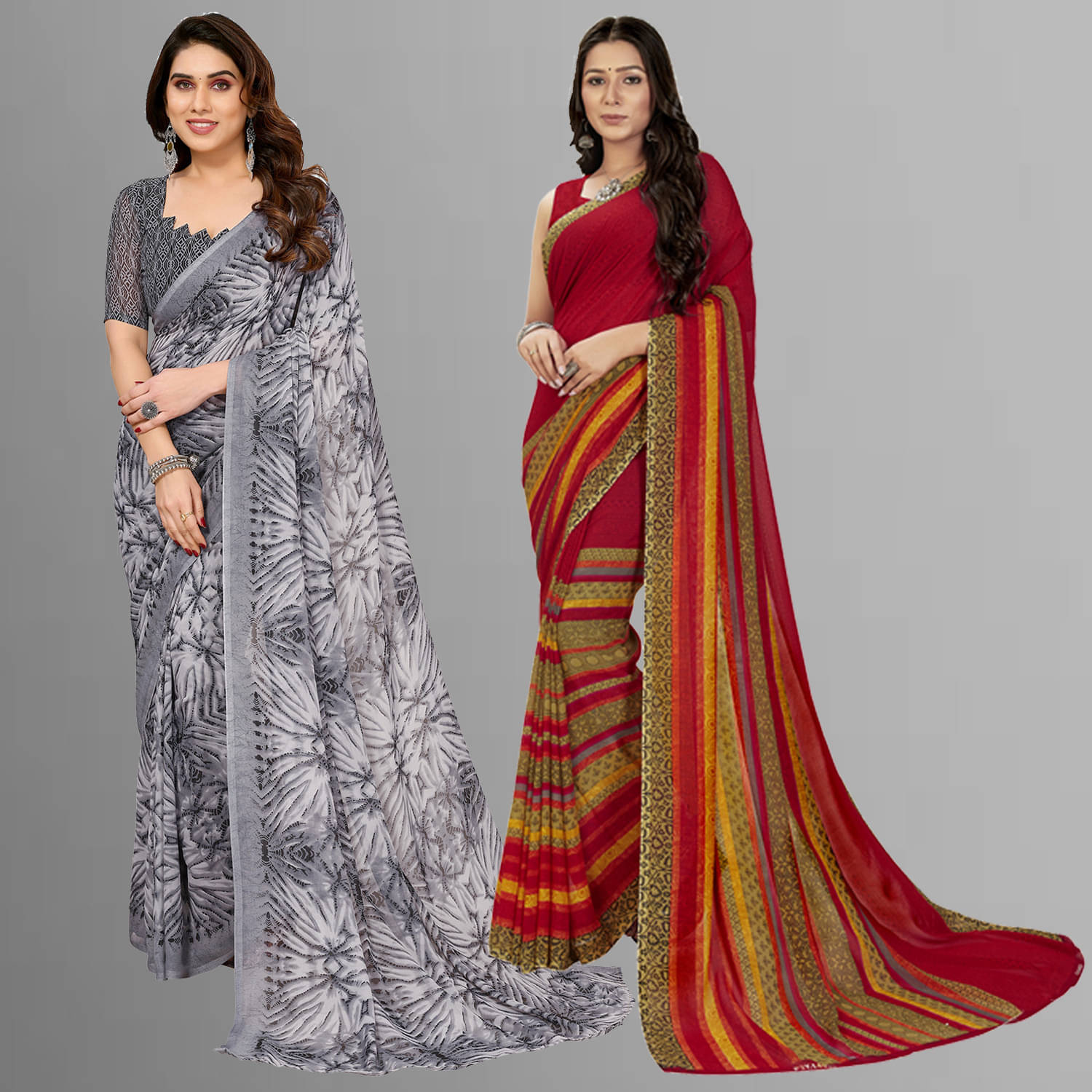 ANAND SAREES Georgette Striped Saree With Unstitched Blouse Piece ( Multicolor )     			ANAND SAREES Georgette Striped Saree With Unstitched Blouse Piece ( Multicolor )