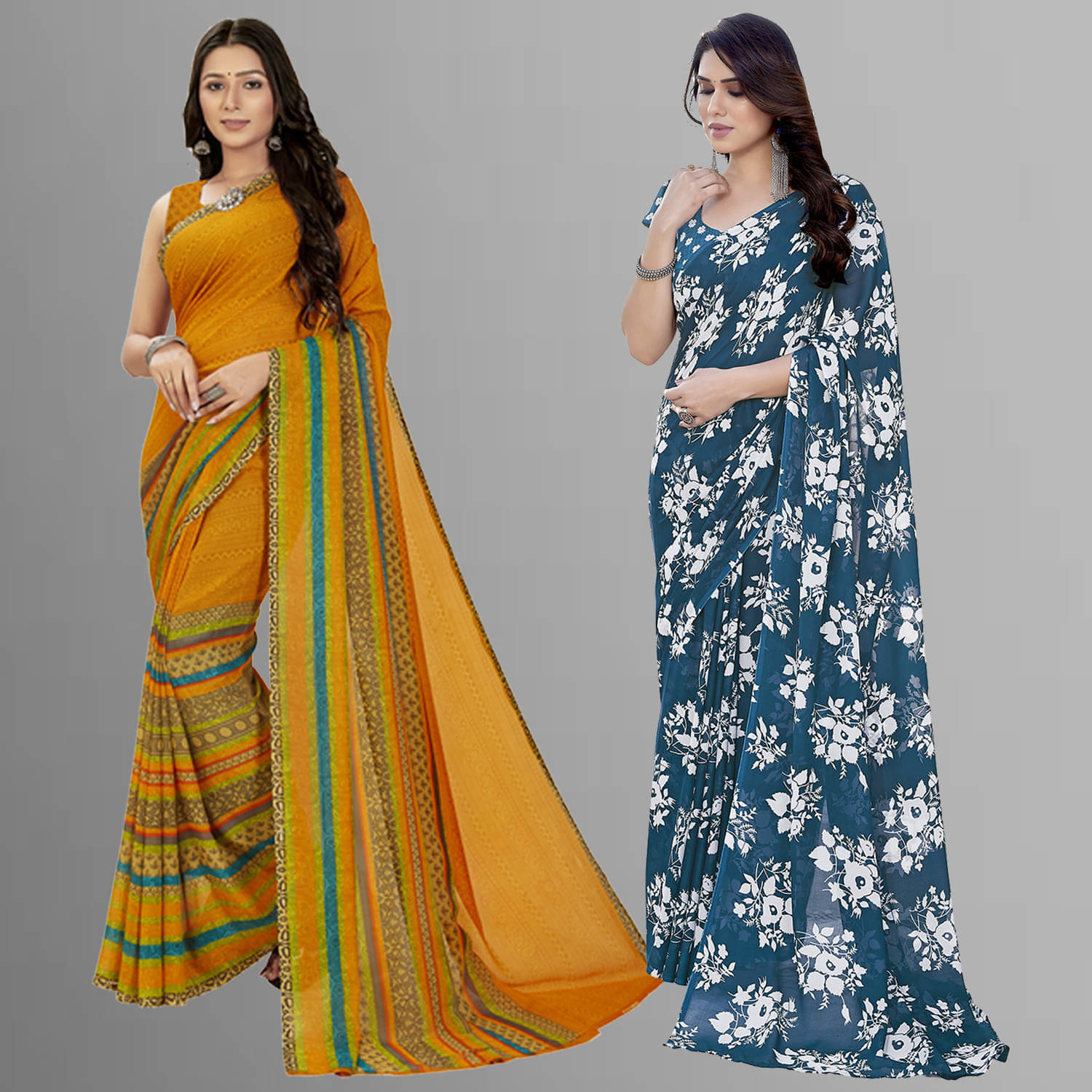     			ANAND SAREES Georgette Striped Saree With Unstitched Blouse Piece ( Multicolor )